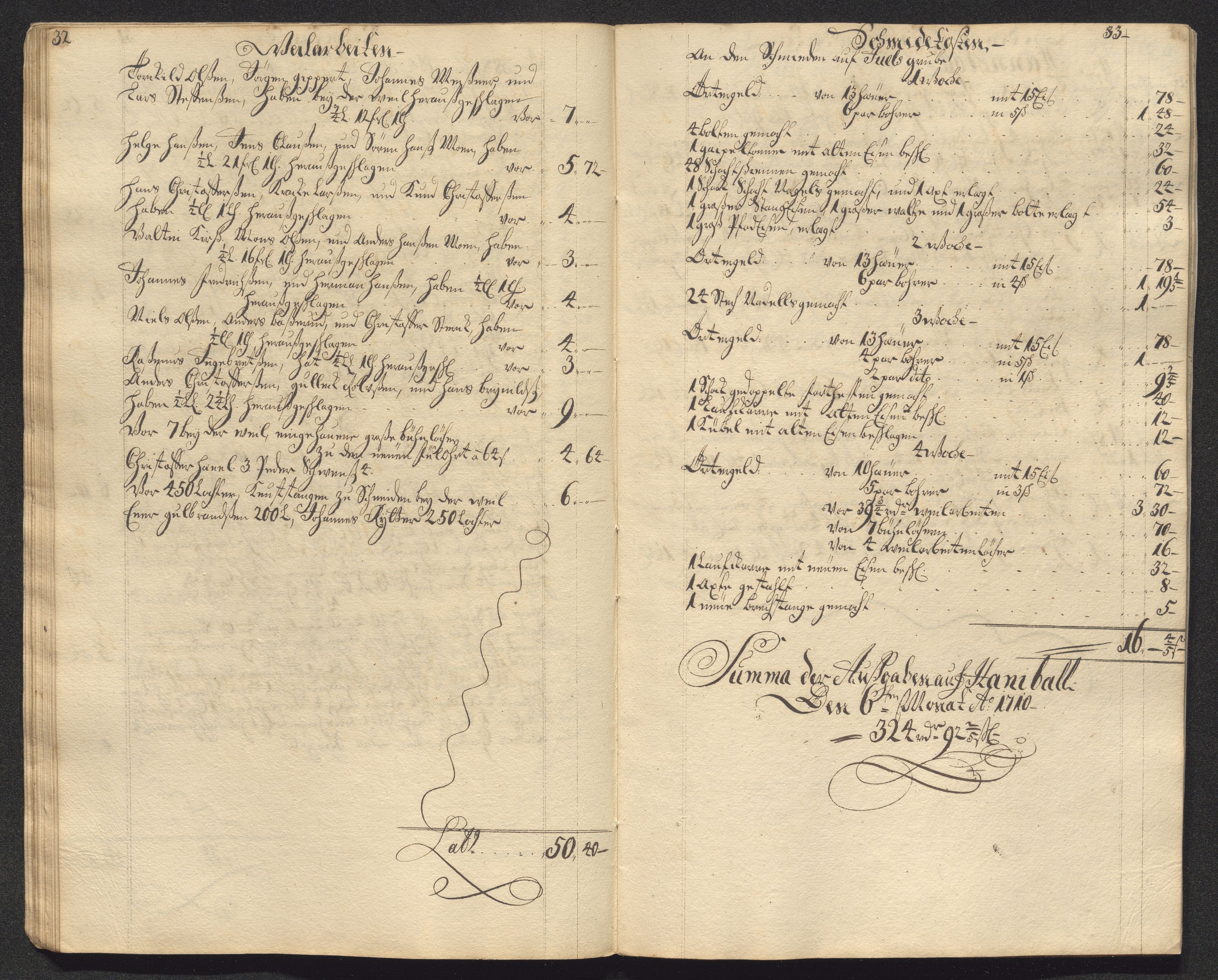 Kongsberg Sølvverk 1623-1816, AV/SAKO-EA-3135/001/D/Dc/Dcd/L0099: Utgiftsregnskap for gruver m.m., 1710, p. 254