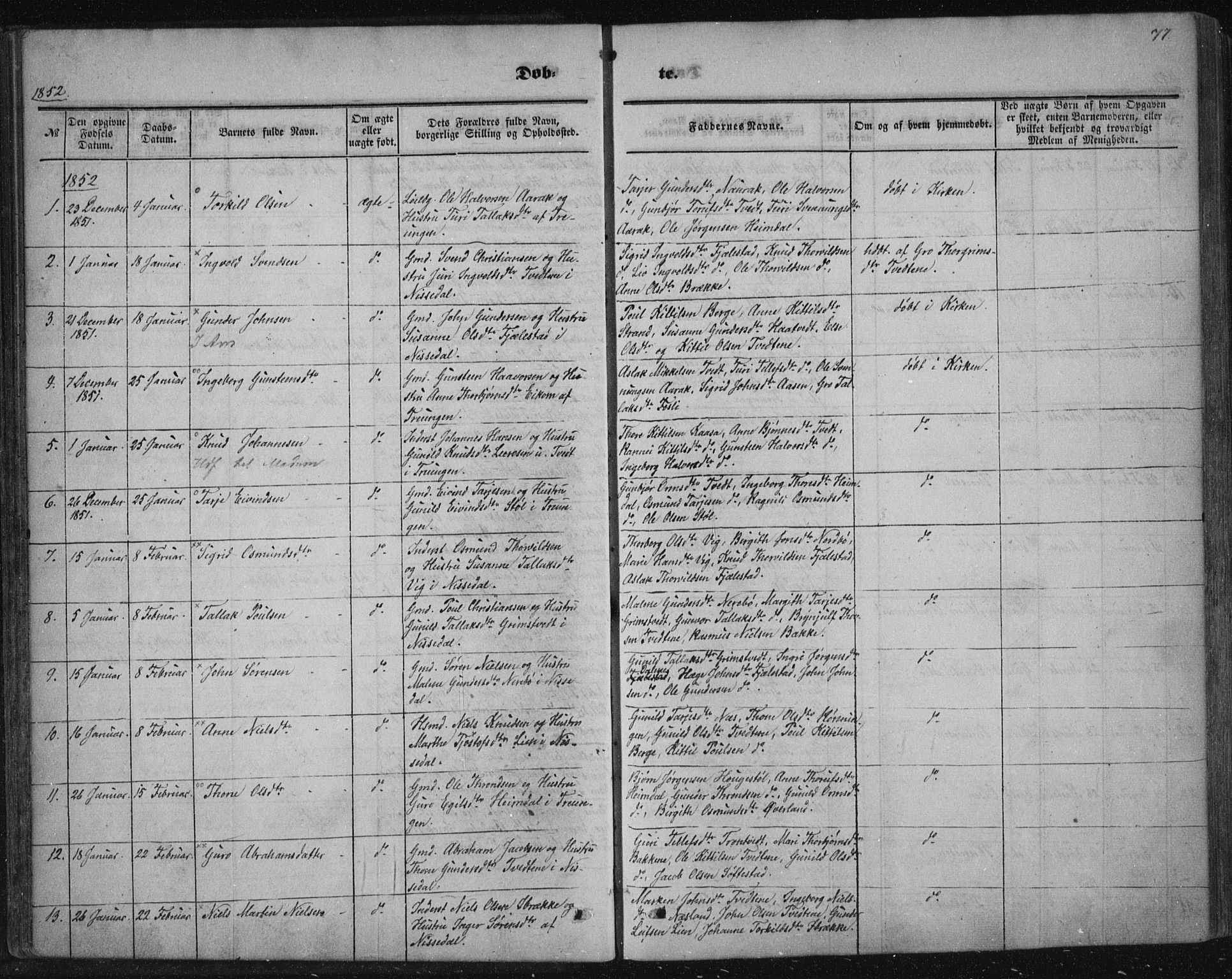 Nissedal kirkebøker, AV/SAKO-A-288/F/Fa/L0003: Parish register (official) no. I 3, 1846-1870, p. 76-77