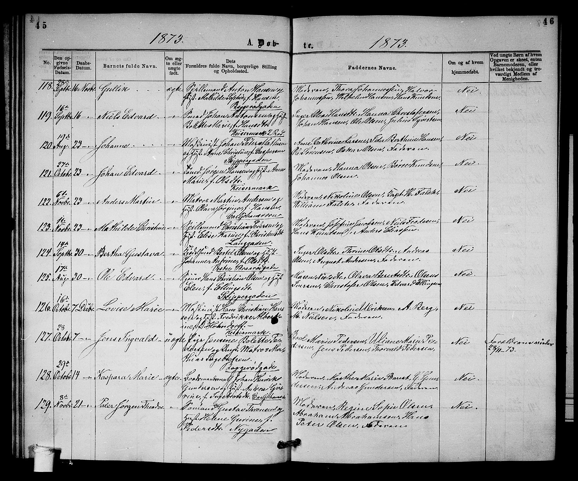 Horten kirkebøker, AV/SAKO-A-348/G/Ga/L0003: Parish register (copy) no. 3, 1872-1877, p. 45-46