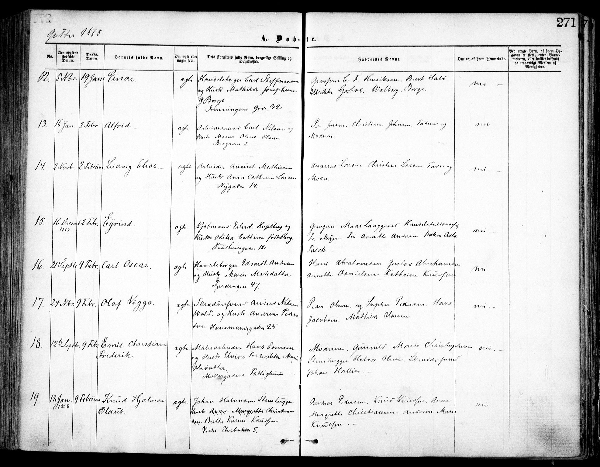 Oslo domkirke Kirkebøker, SAO/A-10752/F/Fa/L0016: Parish register (official) no. 16, 1863-1871, p. 271