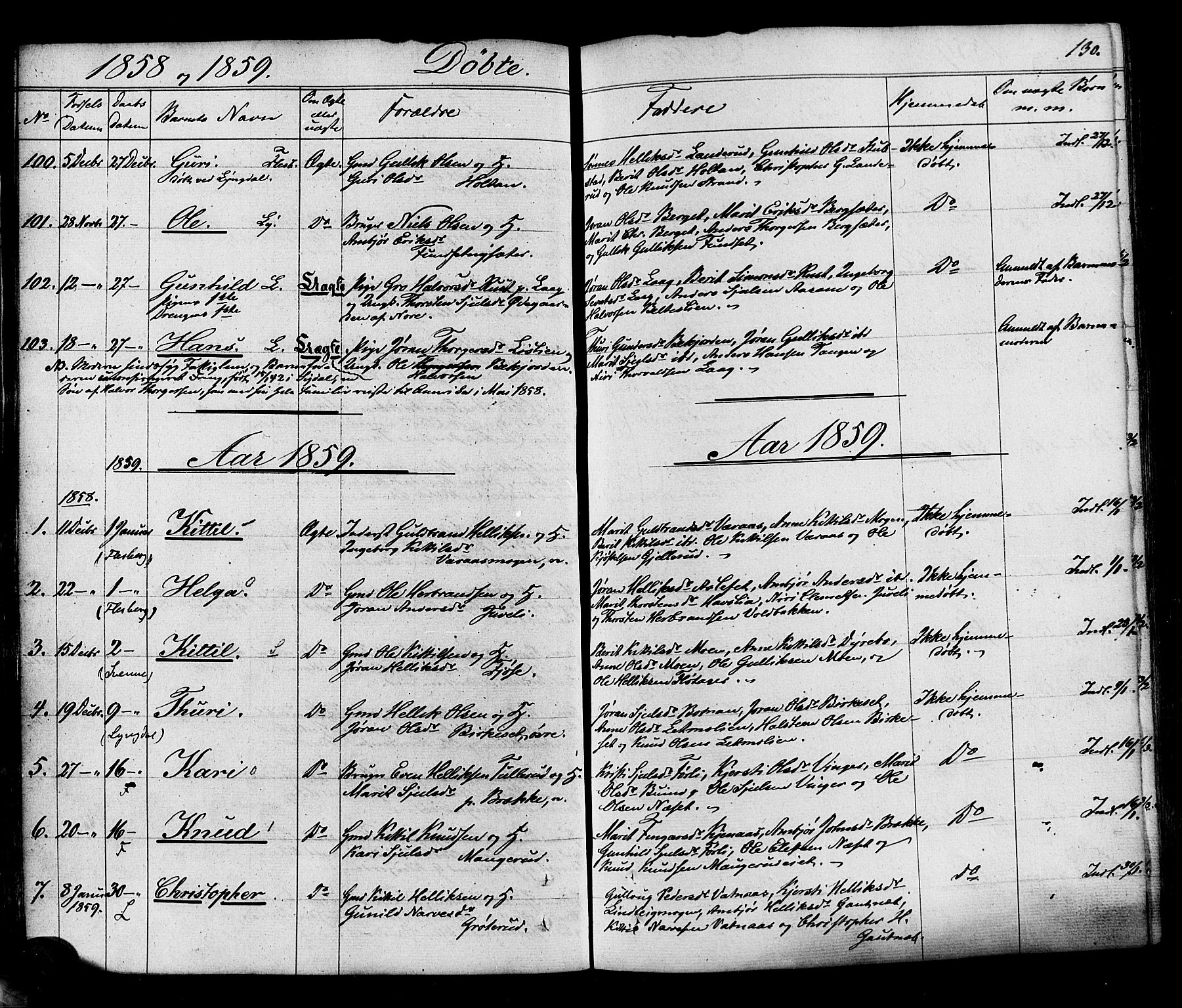 Flesberg kirkebøker, SAKO/A-18/F/Fa/L0006: Parish register (official) no. I 6, 1834-1860, p. 130