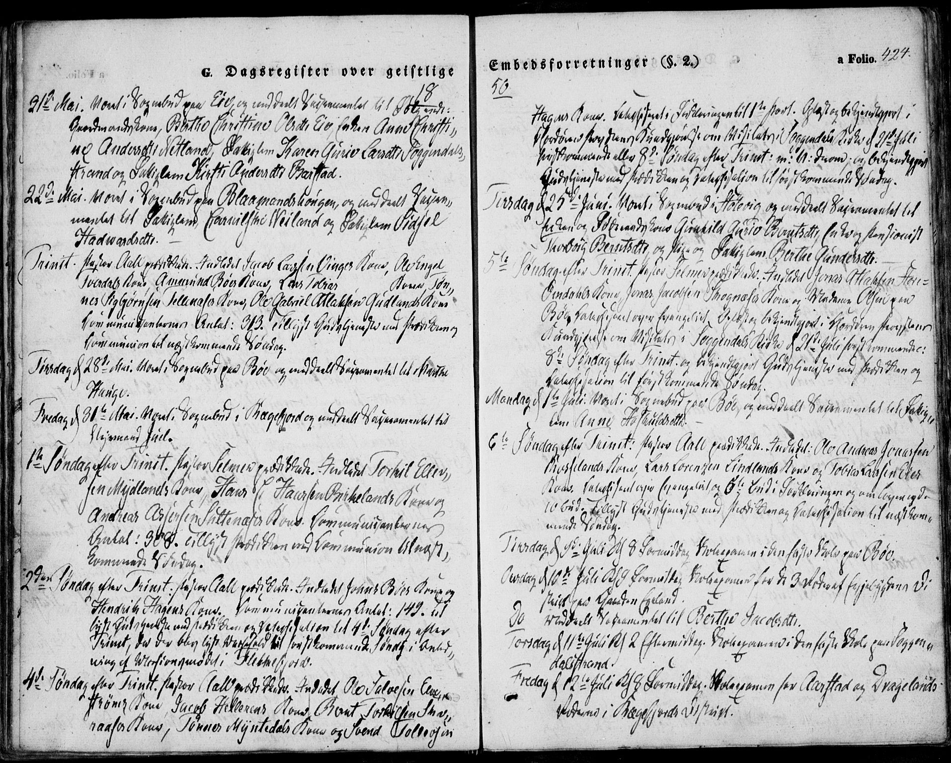 Sokndal sokneprestkontor, AV/SAST-A-101808: Parish register (official) no. A 8.2, 1842-1857, p. 424