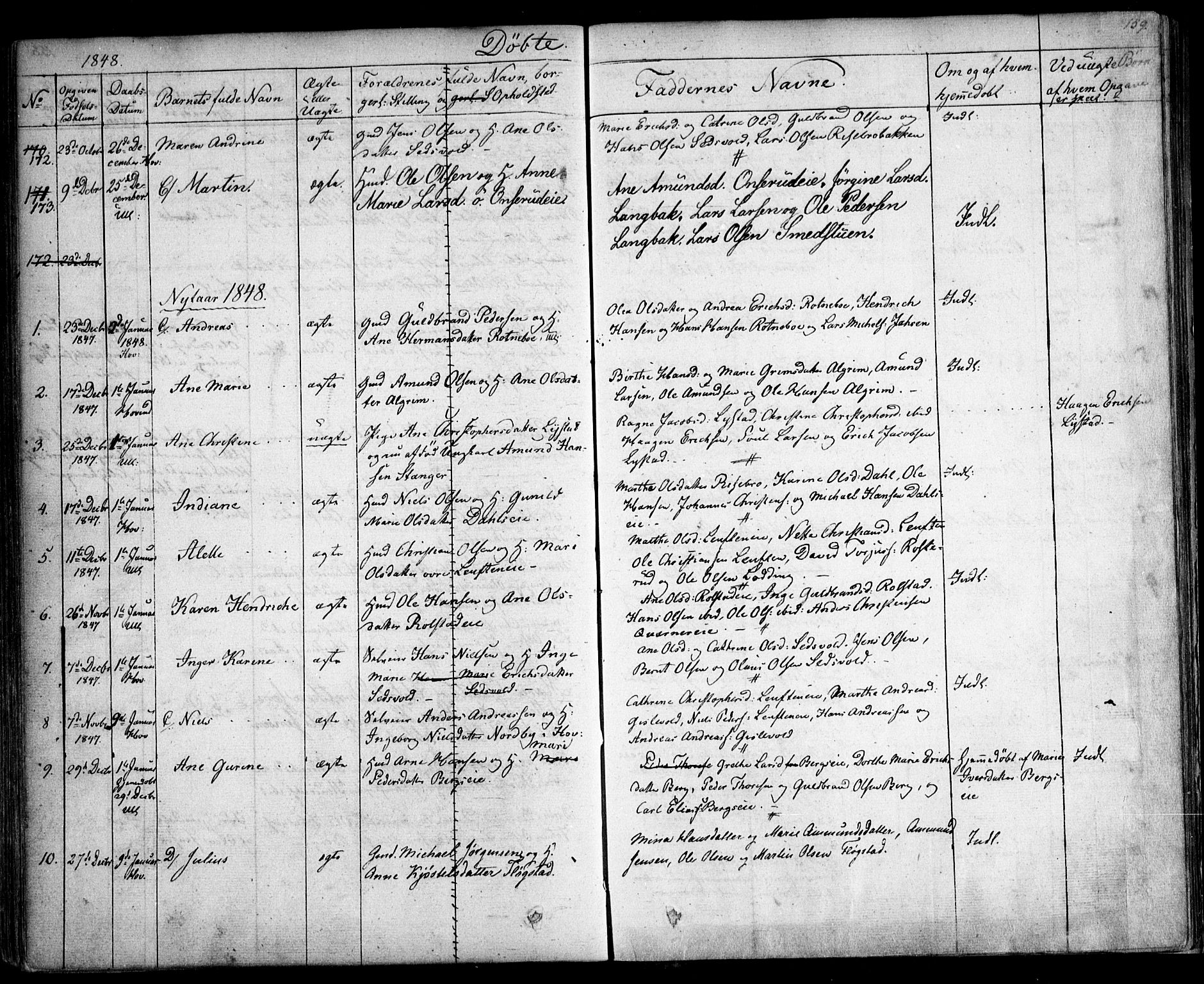 Ullensaker prestekontor Kirkebøker, SAO/A-10236a/F/Fa/L0014.a: Parish register (official) no. I 14A, 1836-1850, p. 159