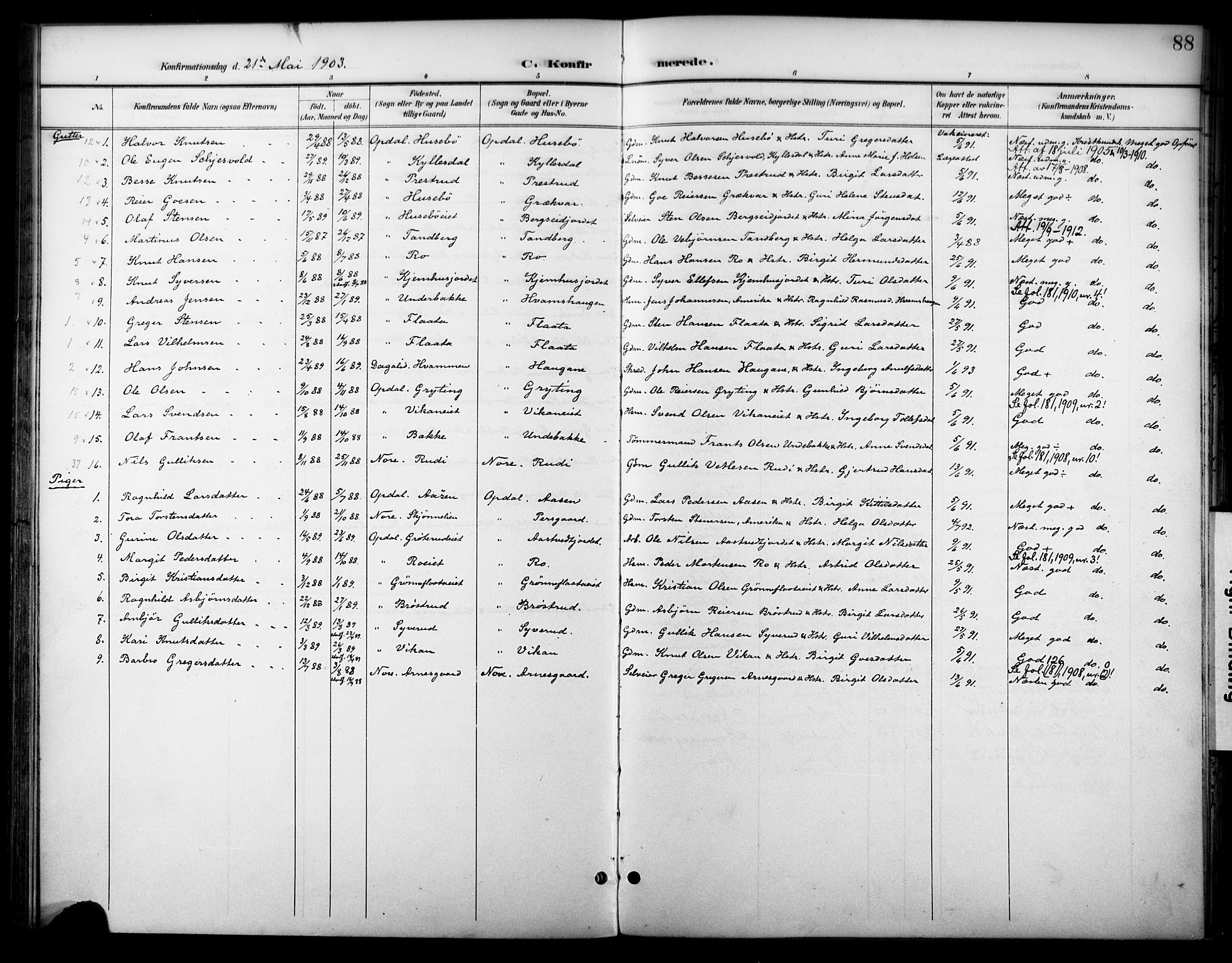 Nore kirkebøker, SAKO/A-238/F/Fc/L0005: Parish register (official) no. III 5, 1898-1922, p. 88