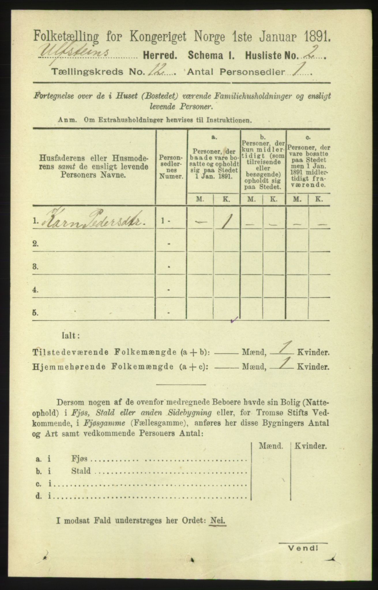 RA, 1891 census for 1516 Ulstein, 1891, p. 3806