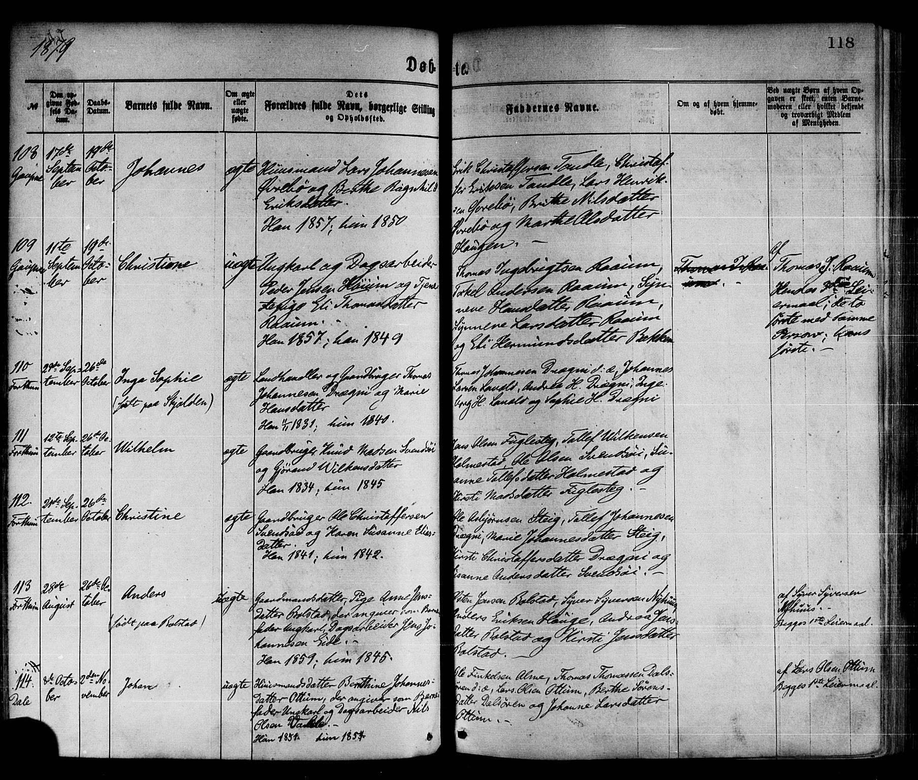 Luster sokneprestembete, SAB/A-81101/H/Haa/Haaa/L0010: Parish register (official) no. A 10, 1871-1886, p. 118