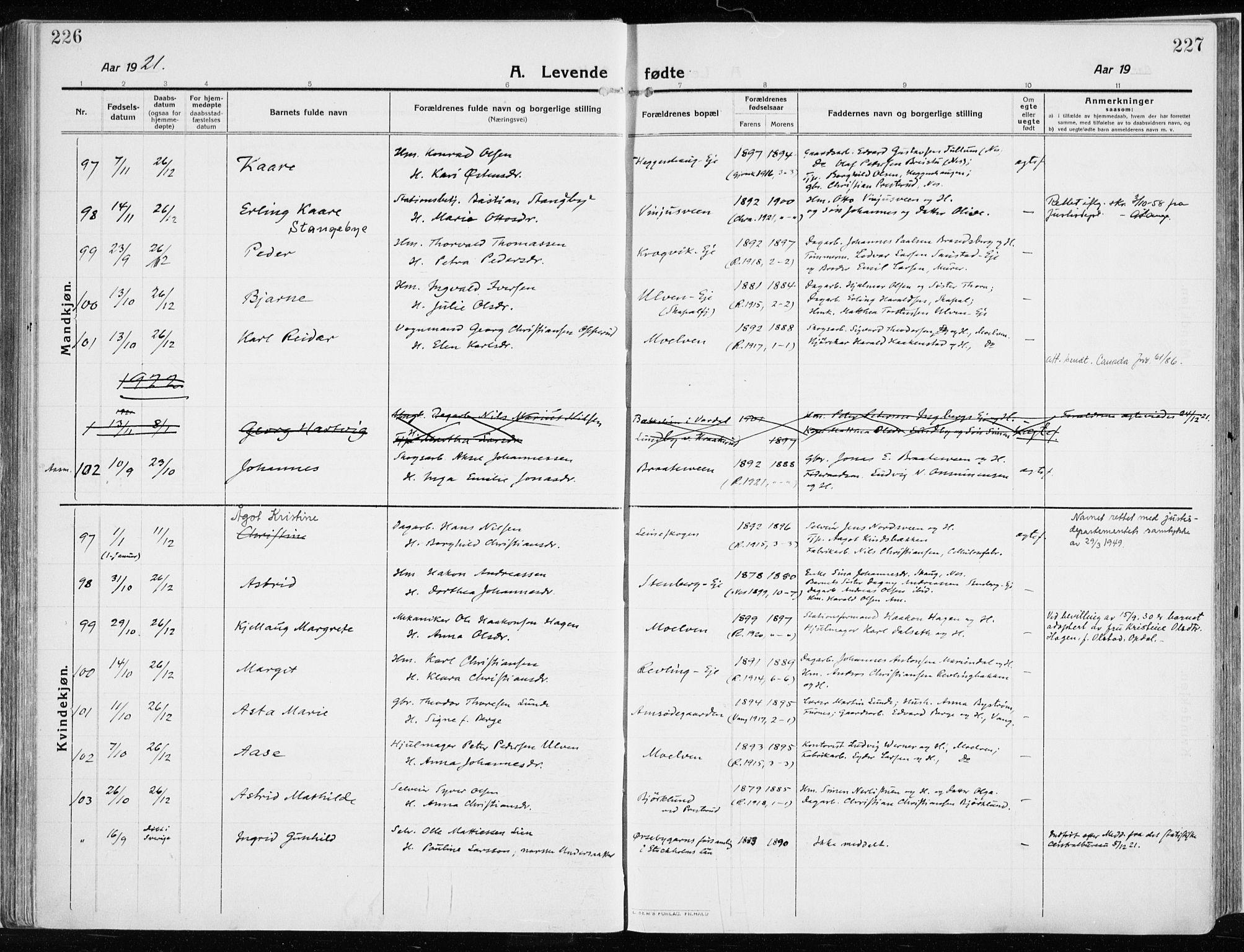 Ringsaker prestekontor, AV/SAH-PREST-014/K/Ka/L0020: Parish register (official) no. 20, 1913-1922, p. 226-227