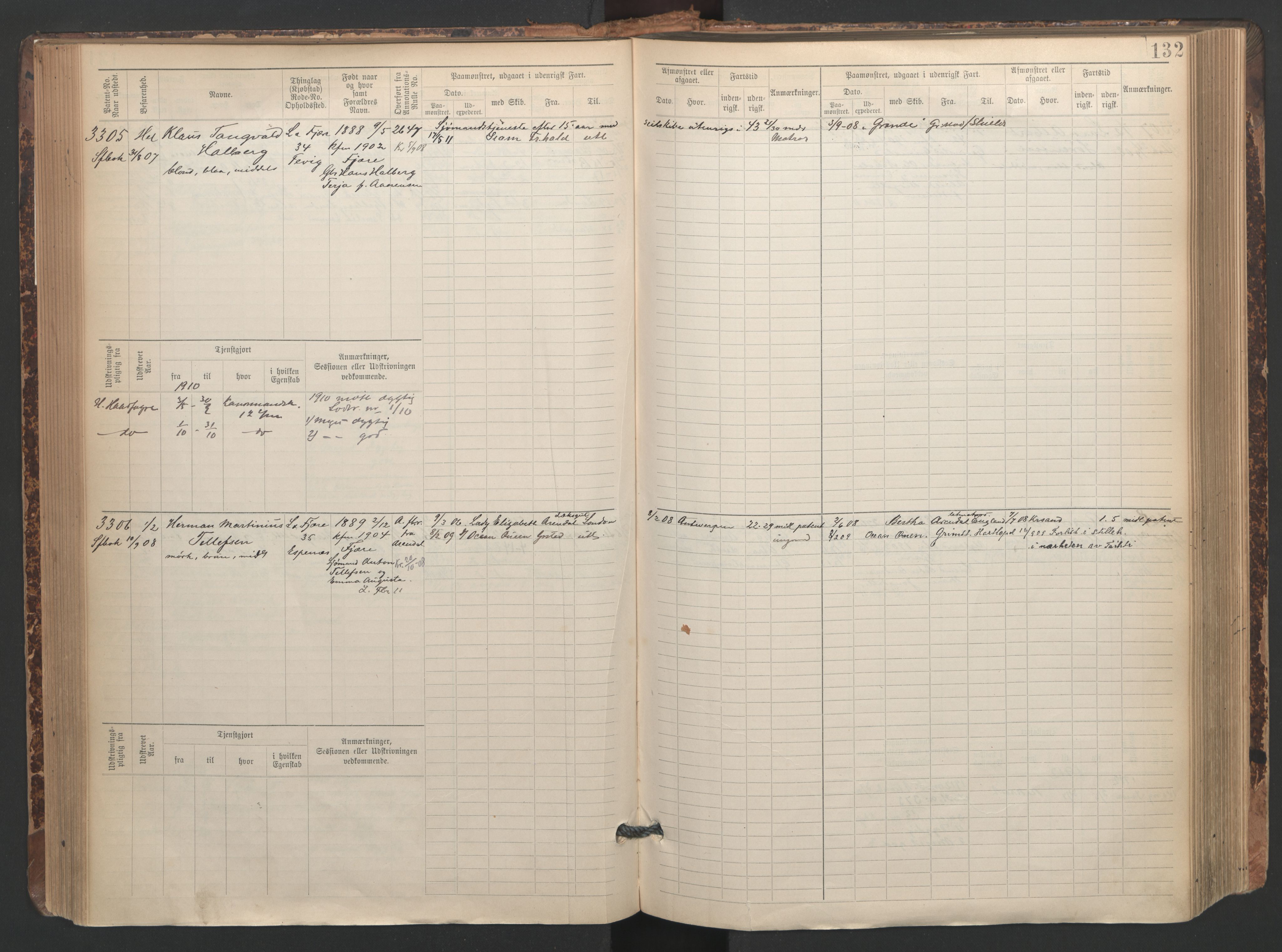 Grimstad mønstringskrets, AV/SAK-2031-0013/F/Fb/L0005: Hovedrulle A nr 3043-3804, F-8, 1900-1948, p. 135