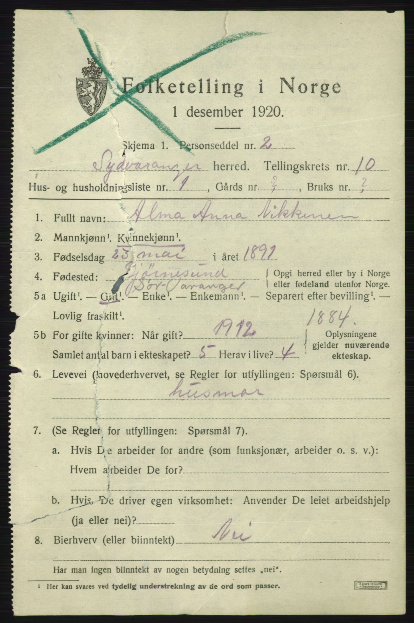 SATØ, 1920 census for Sør-Varanger, 1920, p. 6574