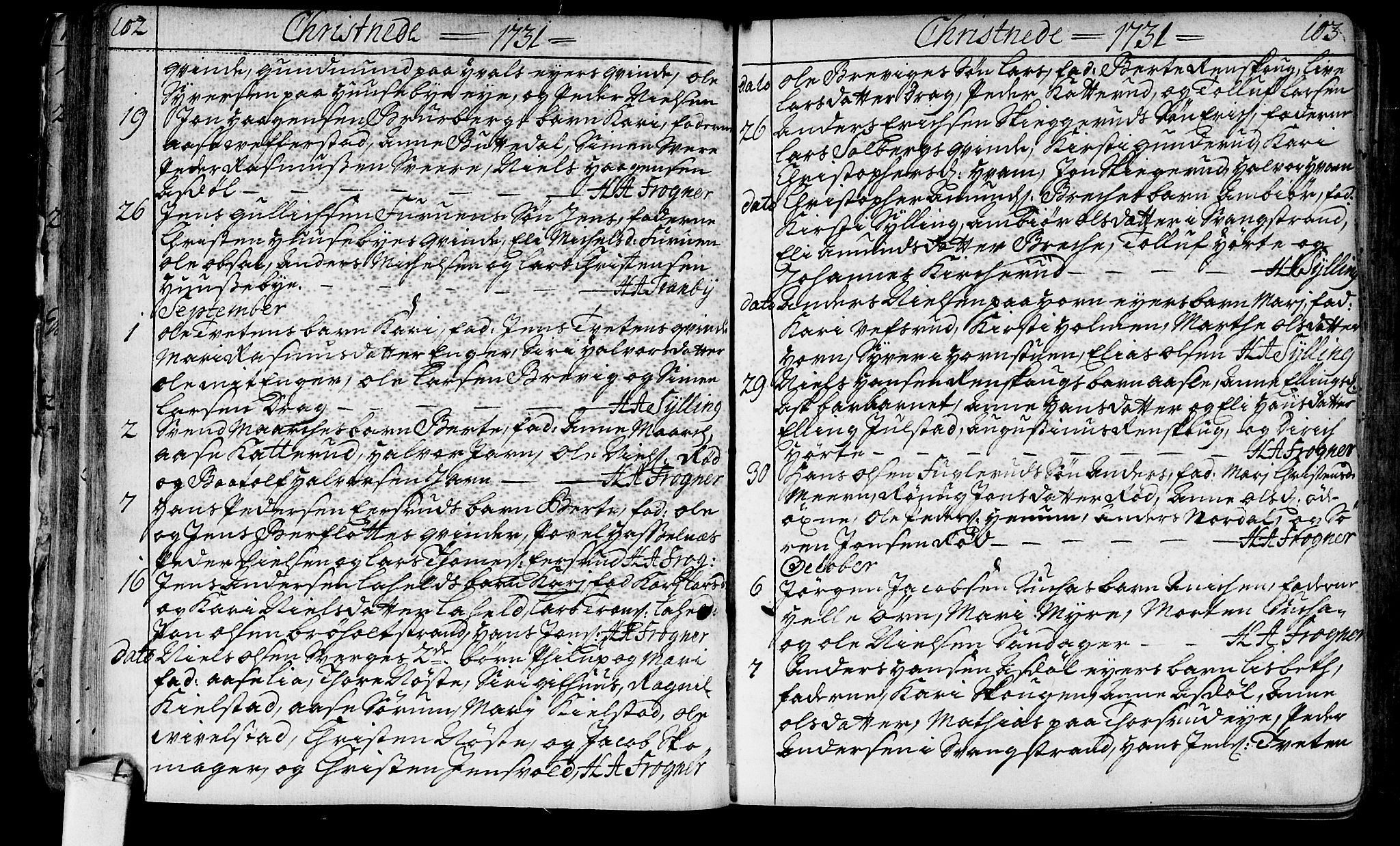 Lier kirkebøker, SAKO/A-230/F/Fa/L0003: Parish register (official) no. I 3, 1727-1748, p. 102-103