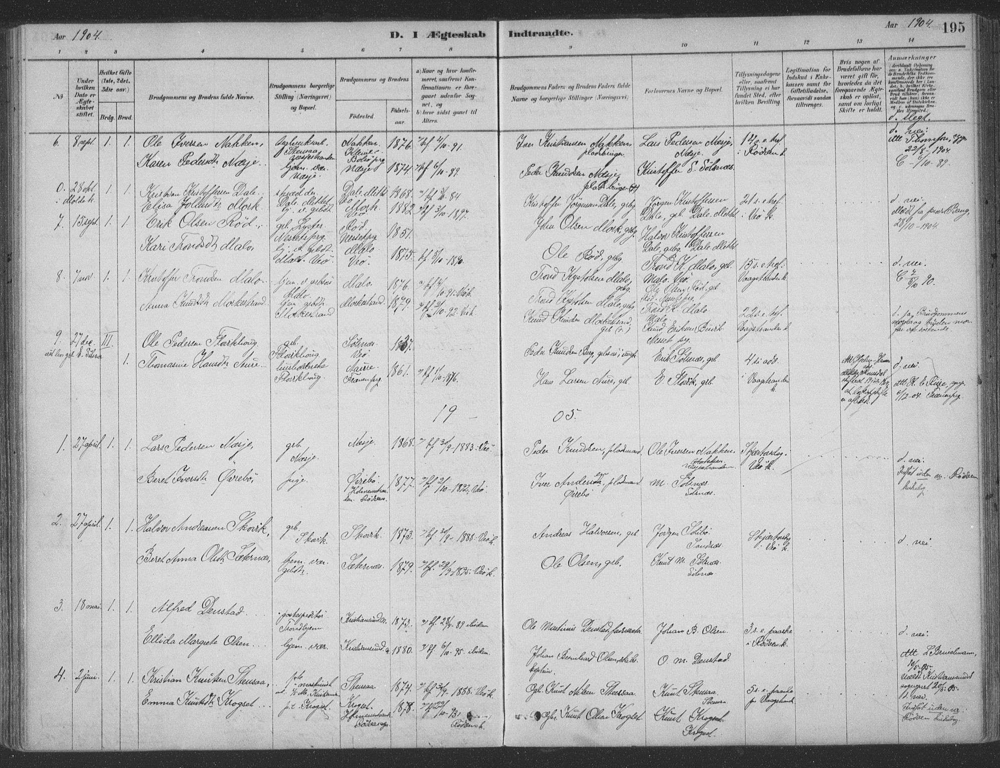 Ministerialprotokoller, klokkerbøker og fødselsregistre - Møre og Romsdal, AV/SAT-A-1454/547/L0604: Parish register (official) no. 547A06, 1878-1906, p. 195