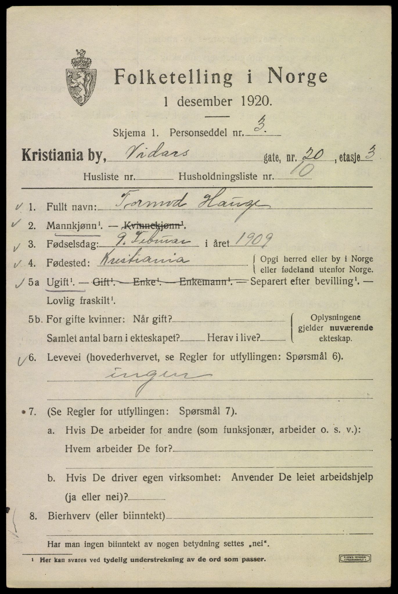 SAO, 1920 census for Kristiania, 1920, p. 636745