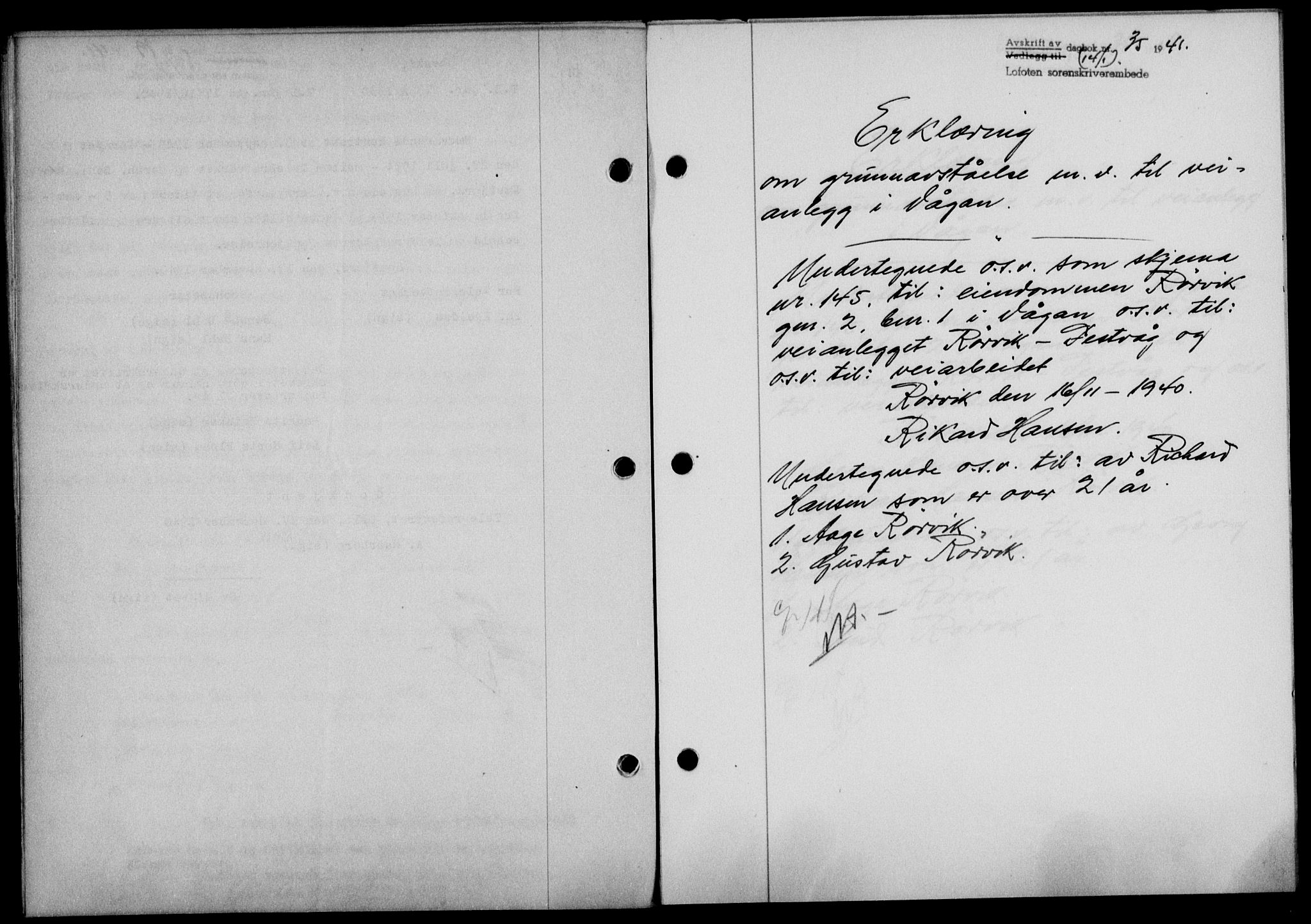 Lofoten sorenskriveri, SAT/A-0017/1/2/2C/L0008a: Mortgage book no. 8a, 1940-1941, Diary no: : 35/1941
