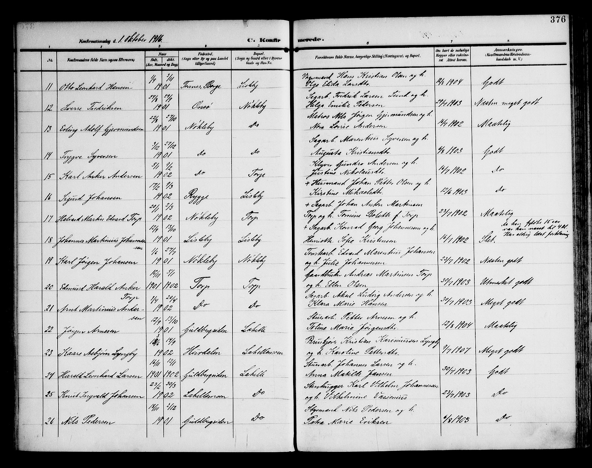 Glemmen prestekontor Kirkebøker, AV/SAO-A-10908/F/Fa/L0014: Parish register (official) no. 14, 1902-1922, p. 376