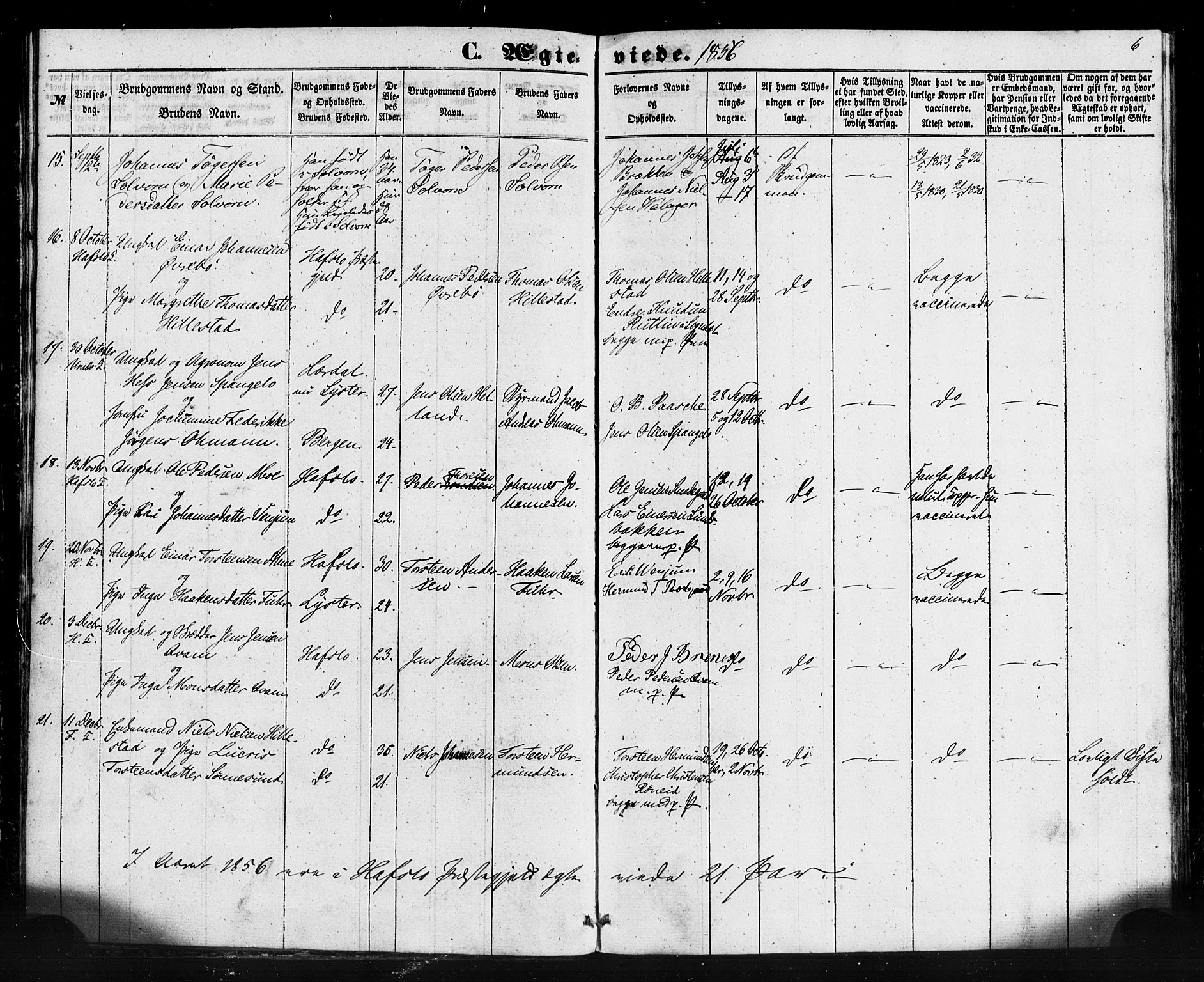 Hafslo sokneprestembete, AV/SAB-A-80301/H/Haa/Haaa/L0013: Parish register (official) no. A 13, 1854-1879, p. 6