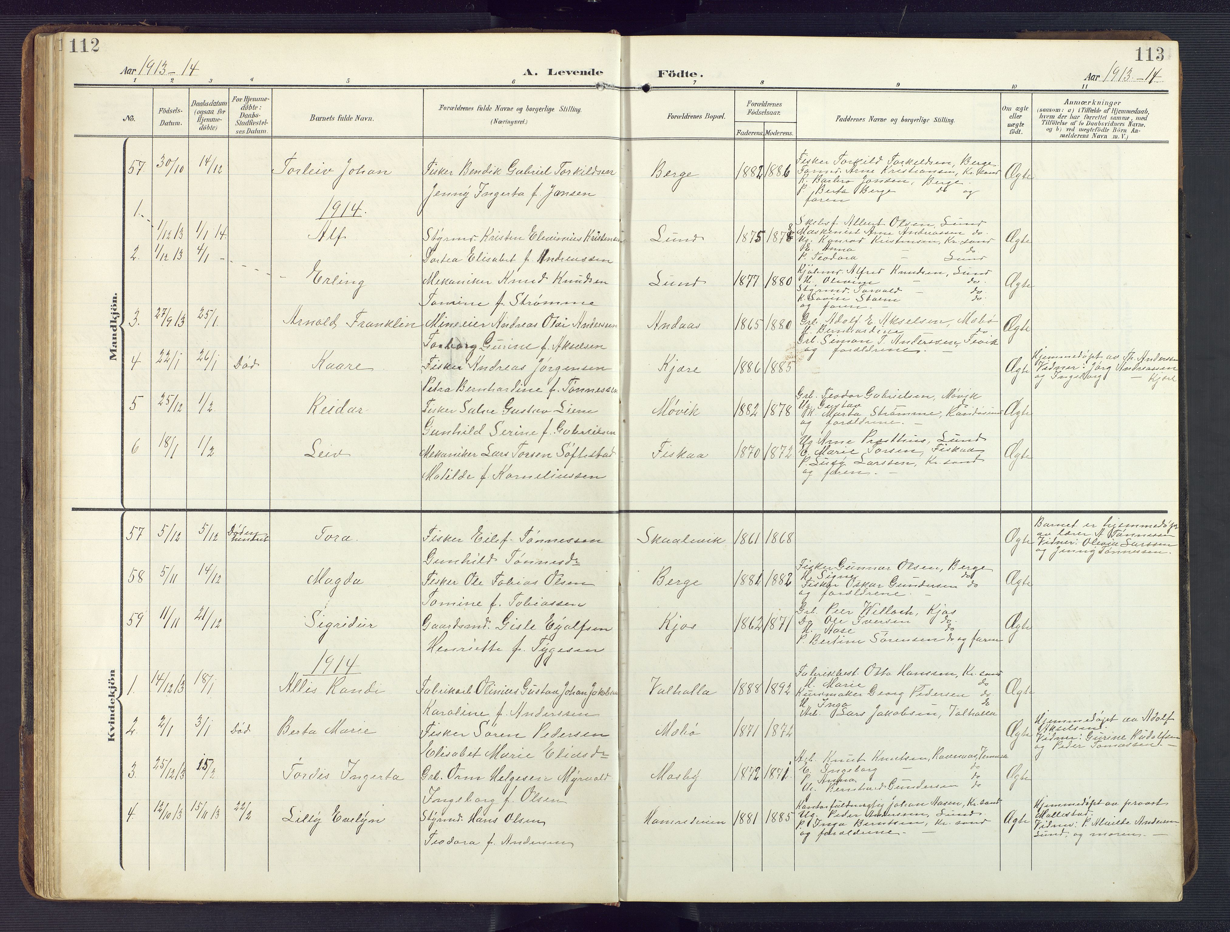 Oddernes sokneprestkontor, AV/SAK-1111-0033/F/Fb/Fba/L0010: Parish register (copy) no. B 10, 1907-1941, p. 112-113