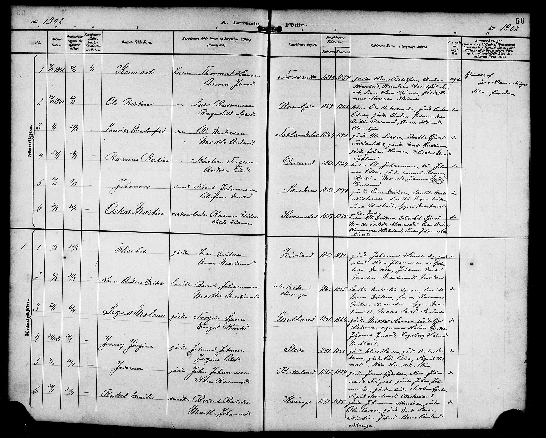 Masfjorden sokneprestembete, AV/SAB-A-77001: Parish register (copy) no. B 1, 1892-1913, p. 56