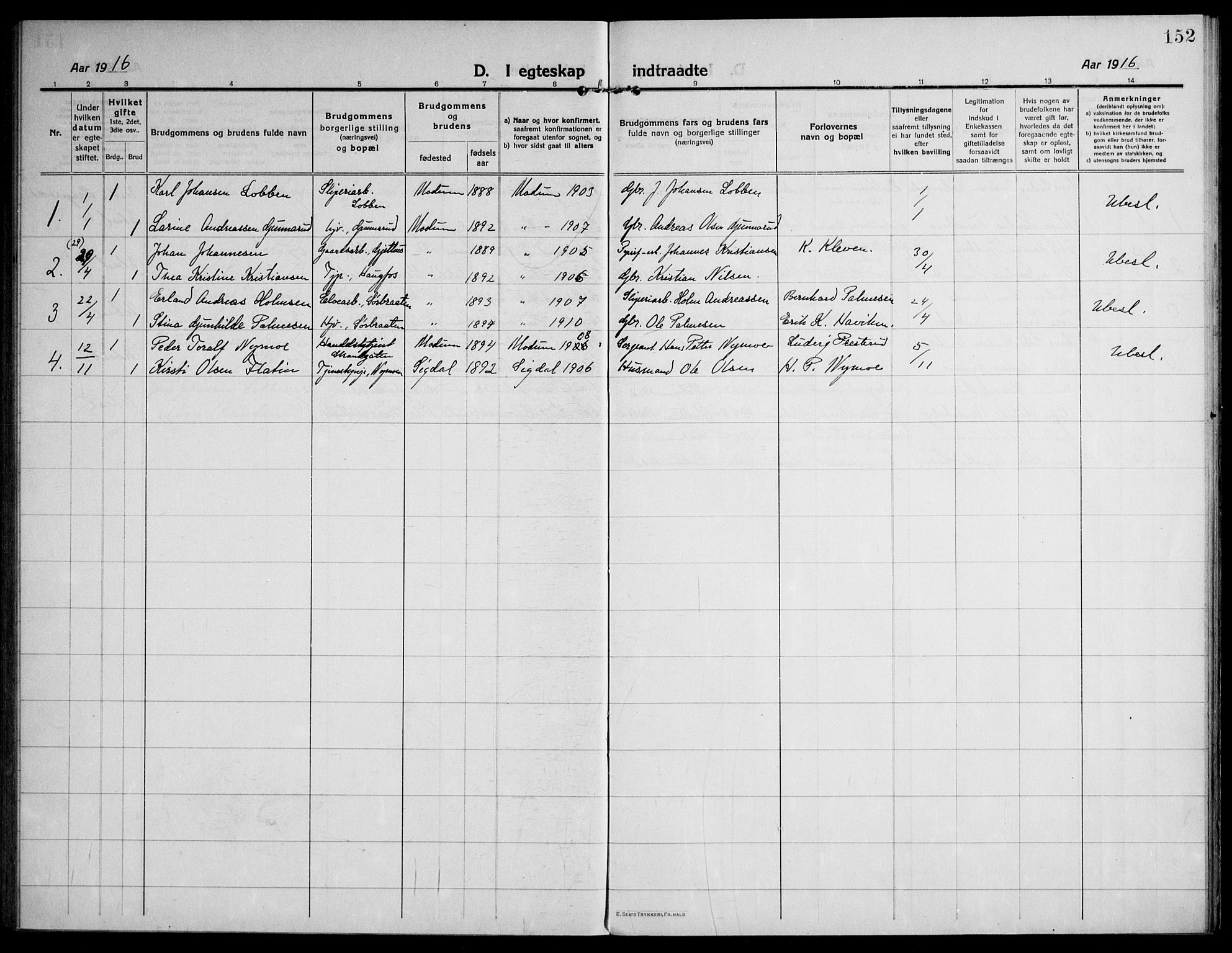 Modum kirkebøker, AV/SAKO-A-234/F/Fa/L0018: Parish register (official) no. 18, 1912-1924, p. 152