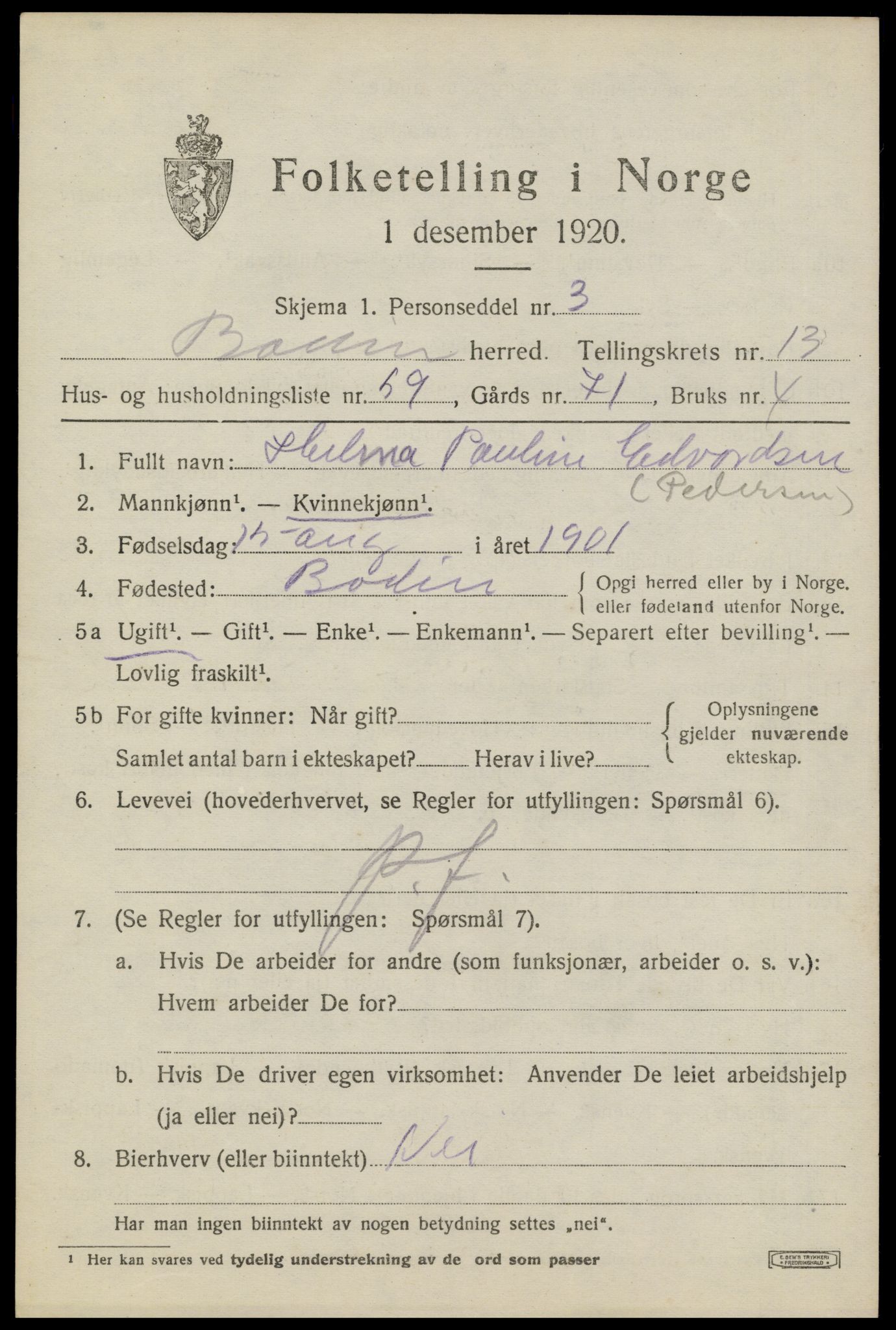 SAT, 1920 census for Bodin, 1920, p. 10044