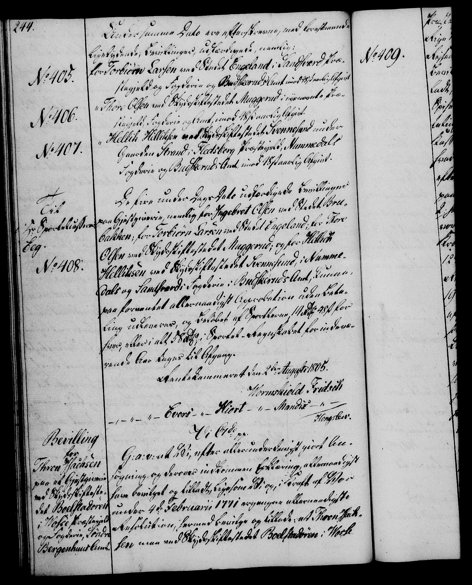 Rentekammeret, Kammerkanselliet, AV/RA-EA-3111/G/Gg/Gga/L0018: Norsk ekspedisjonsprotokoll med register (merket RK 53.18), 1804-1806, p. 244