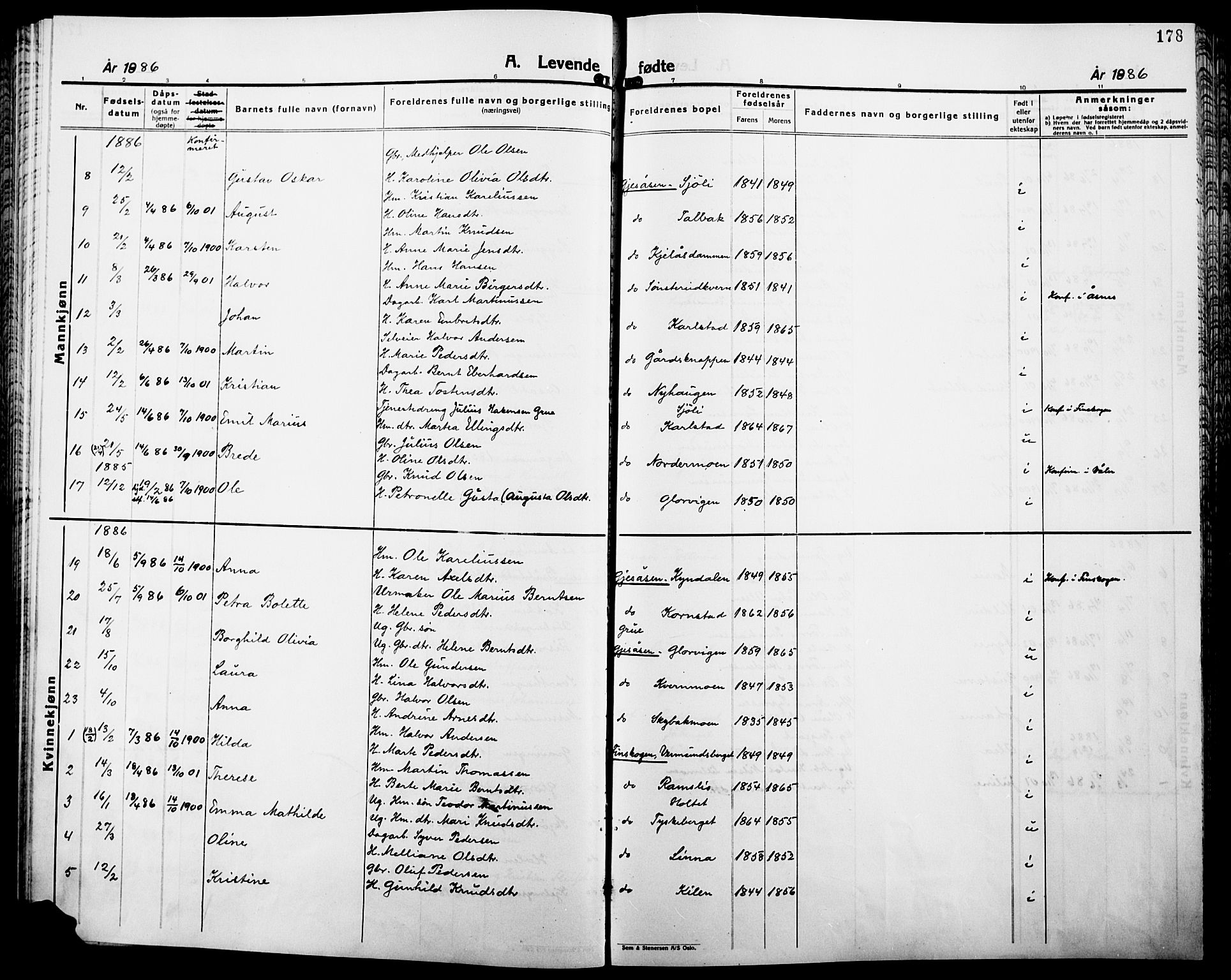 Åsnes prestekontor, AV/SAH-PREST-042/H/Ha/Haa/L0000B: Parish register (official), 1870-1889, p. 178