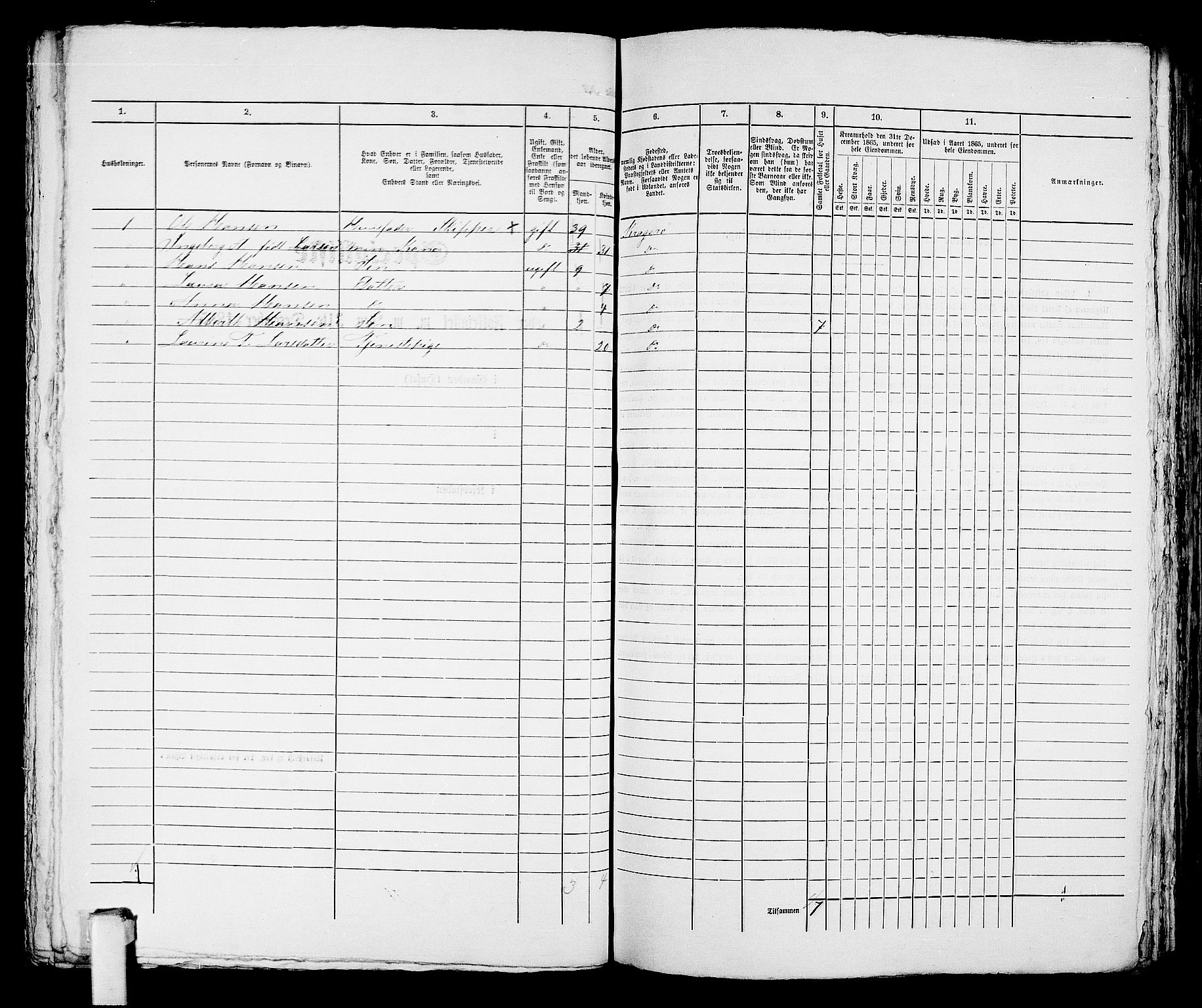 RA, 1865 census for Kragerø/Kragerø, 1865, p. 751