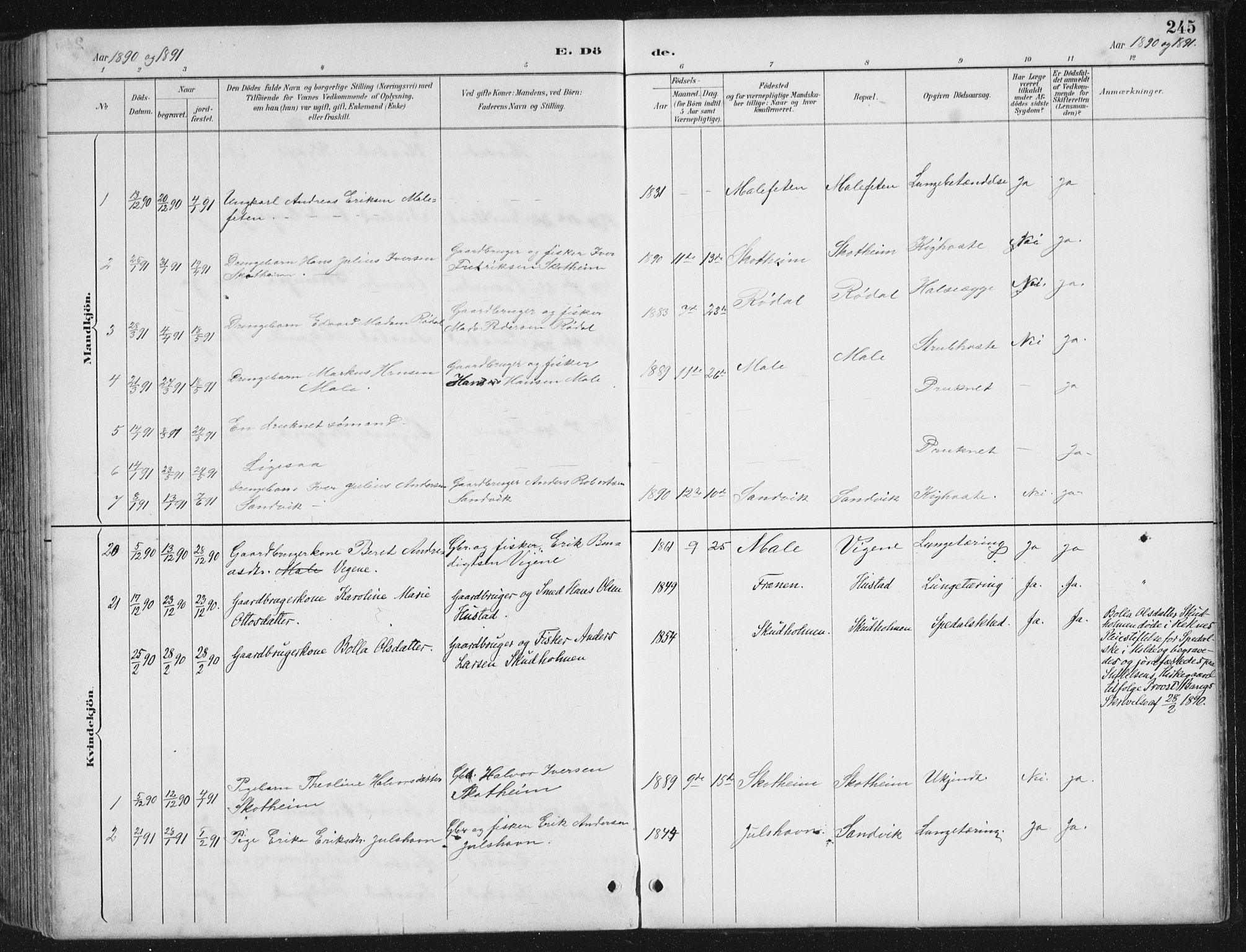 Ministerialprotokoller, klokkerbøker og fødselsregistre - Møre og Romsdal, AV/SAT-A-1454/567/L0783: Parish register (copy) no. 567C03, 1887-1903, p. 245