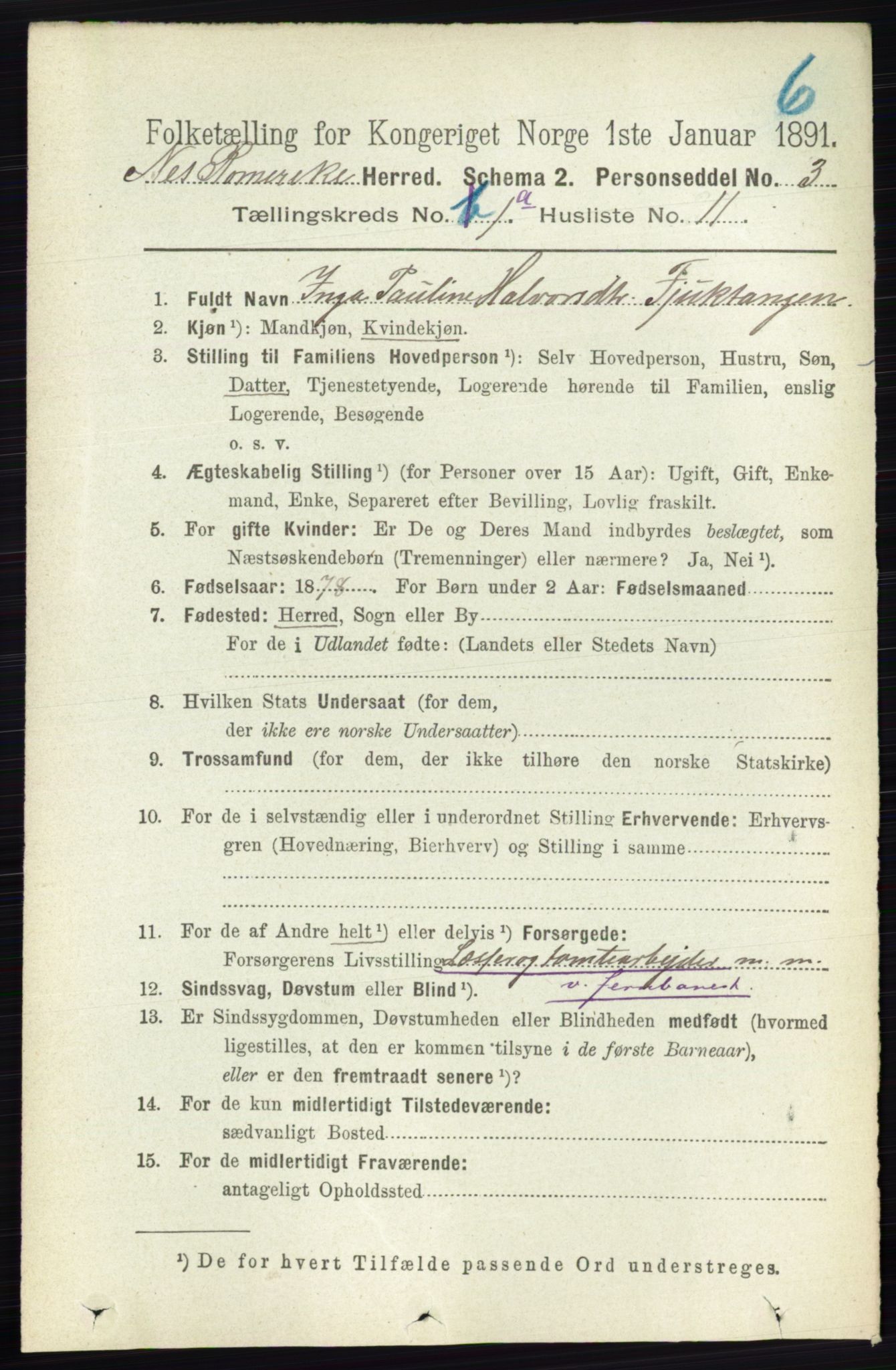 RA, 1891 census for 0236 Nes, 1891, p. 177