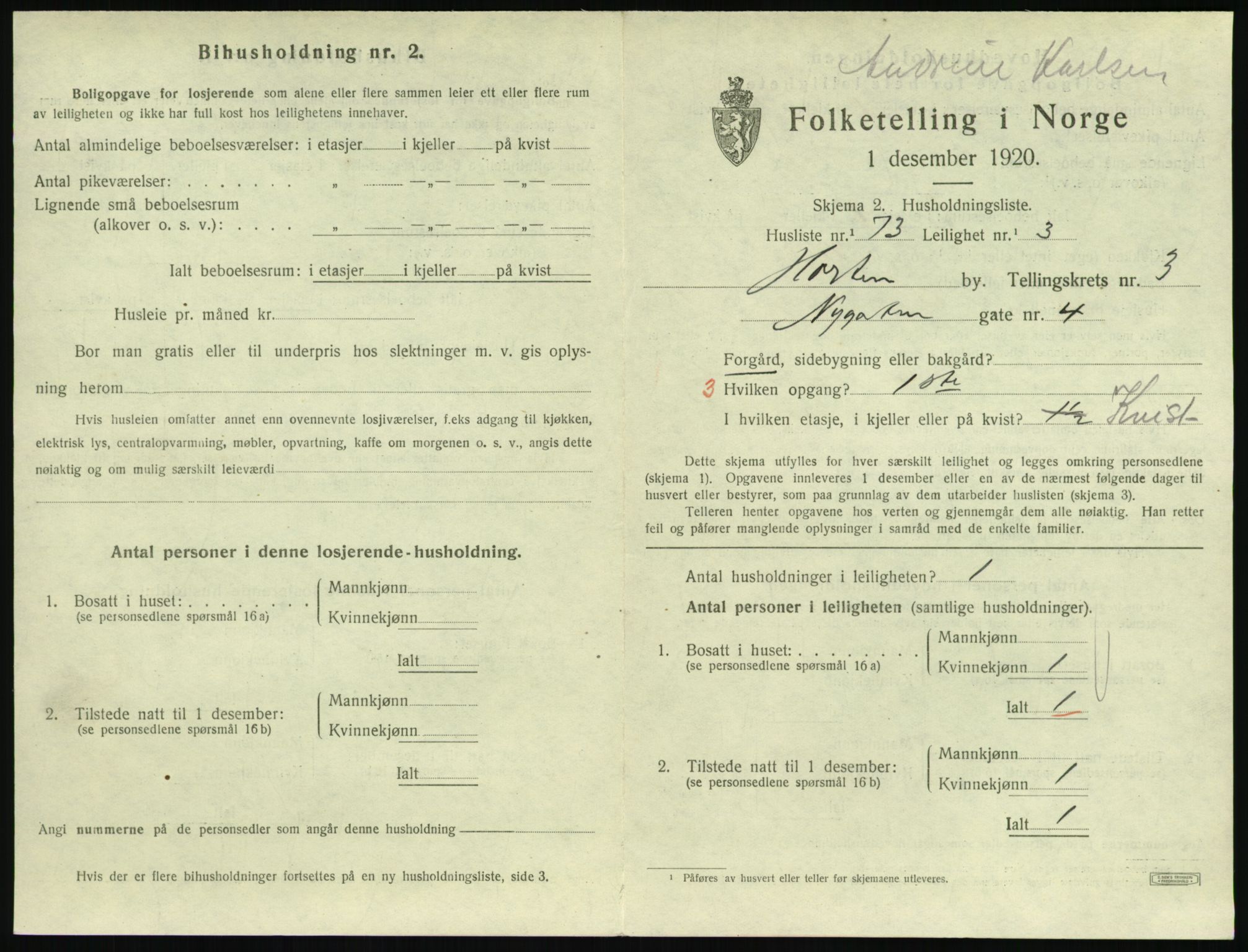 SAKO, 1920 census for Horten, 1920, p. 4385