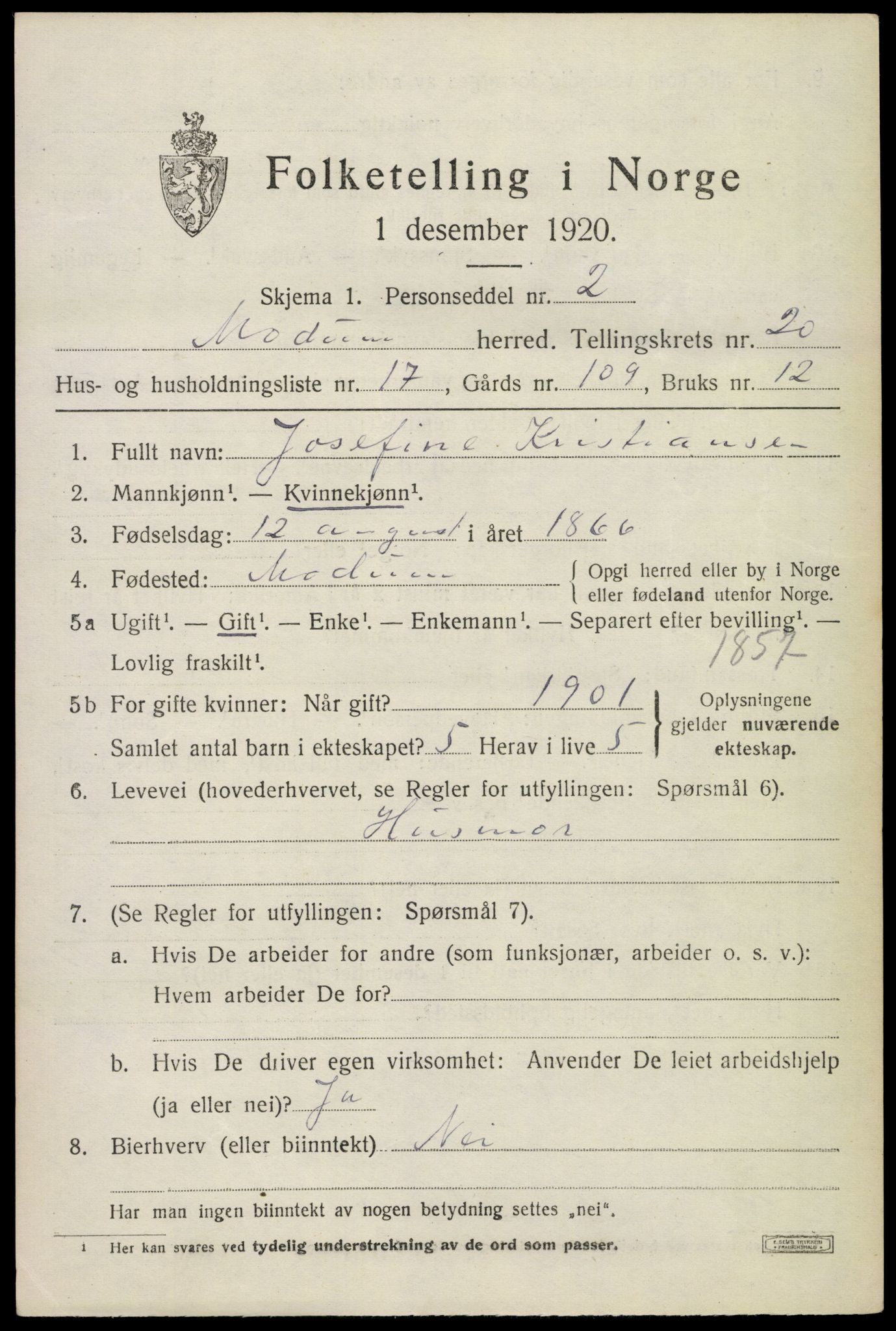 SAKO, 1920 census for Modum, 1920, p. 22247