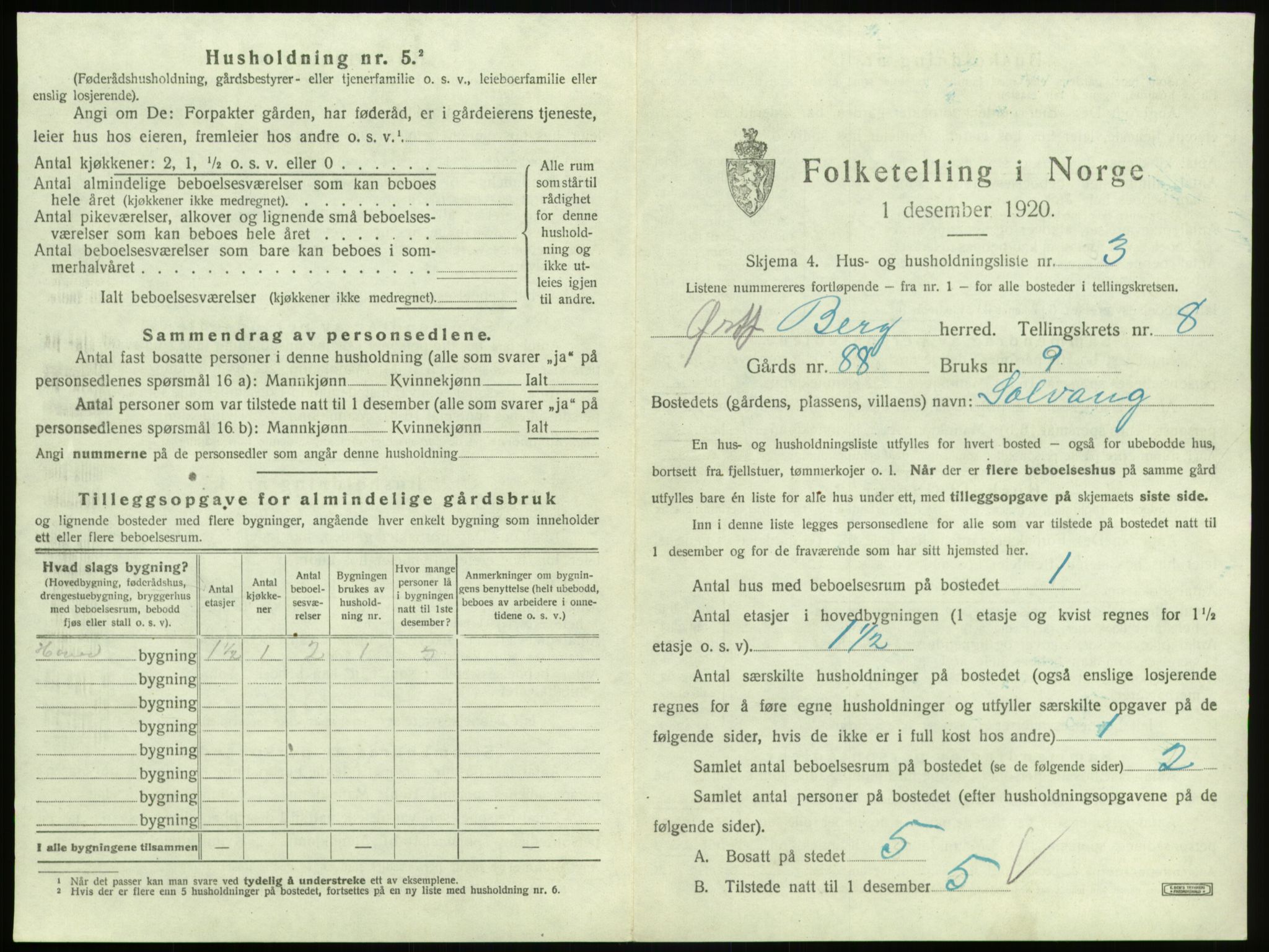 SAO, 1920 census for Berg, 1920, p. 1828