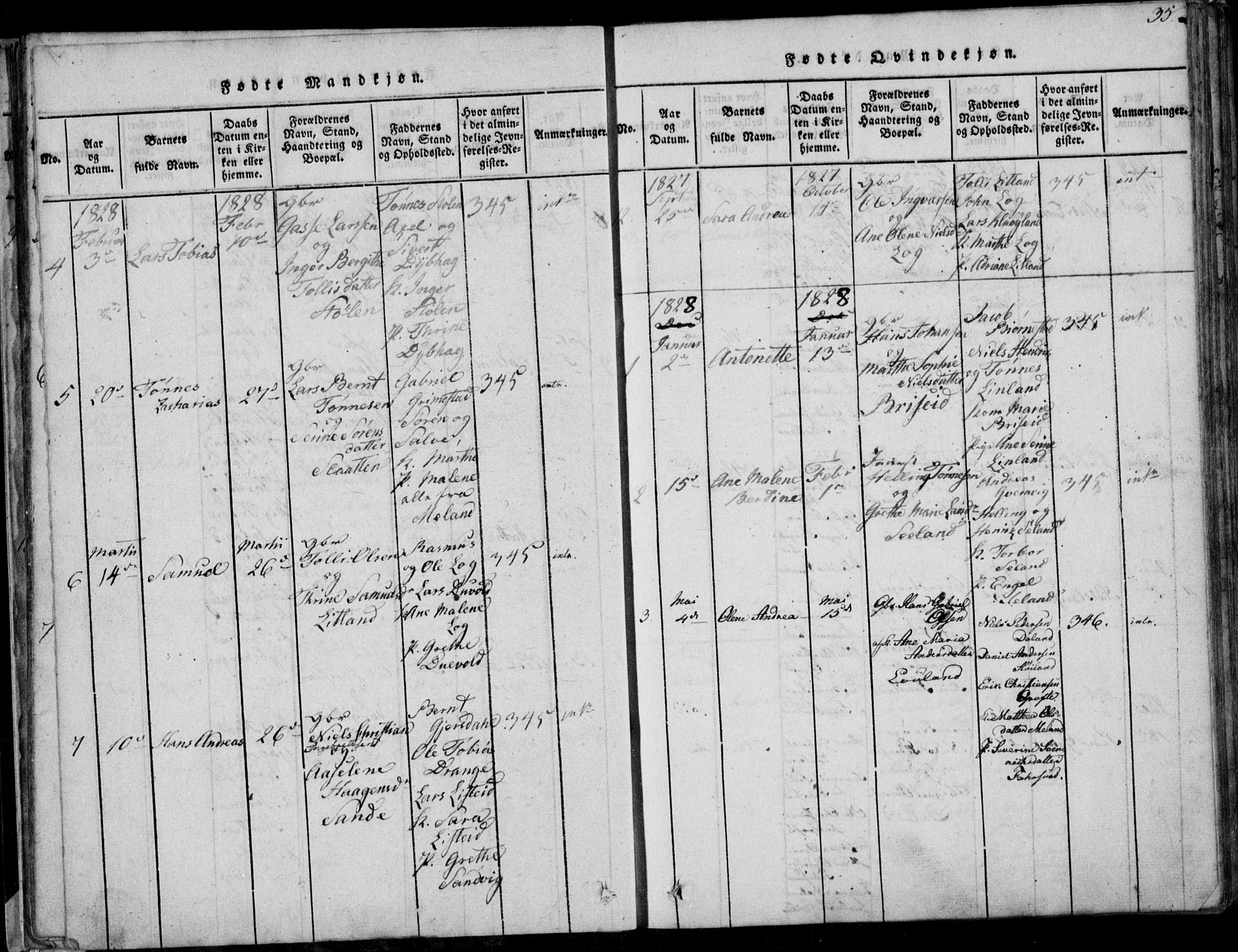 Herad sokneprestkontor, AV/SAK-1111-0018/F/Fa/Faa/L0003: Parish register (official) no. A 3, 1816-1844, p. 35