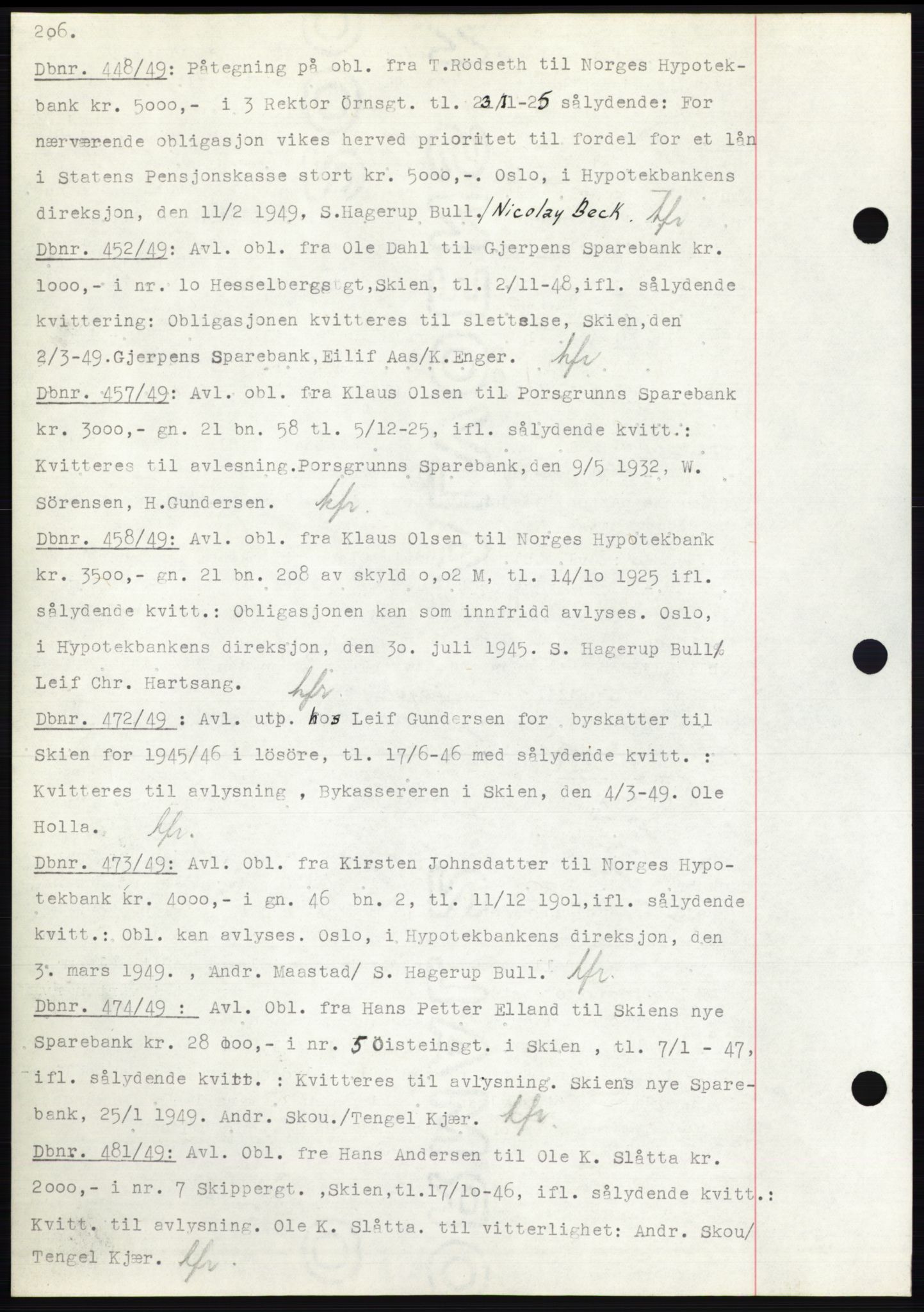 Skien sorenskriveri, AV/SAKO-A-225/G/Ga/Gac/L0001: Mortgage book no. C-1, 1946-1950, Diary no: : 448/1949