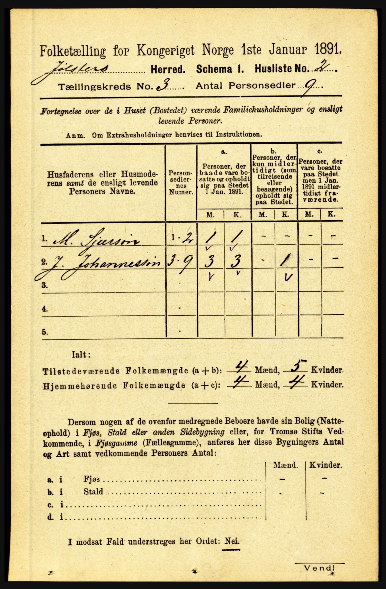 RA, 1891 census for 1431 Jølster, 1891, p. 915