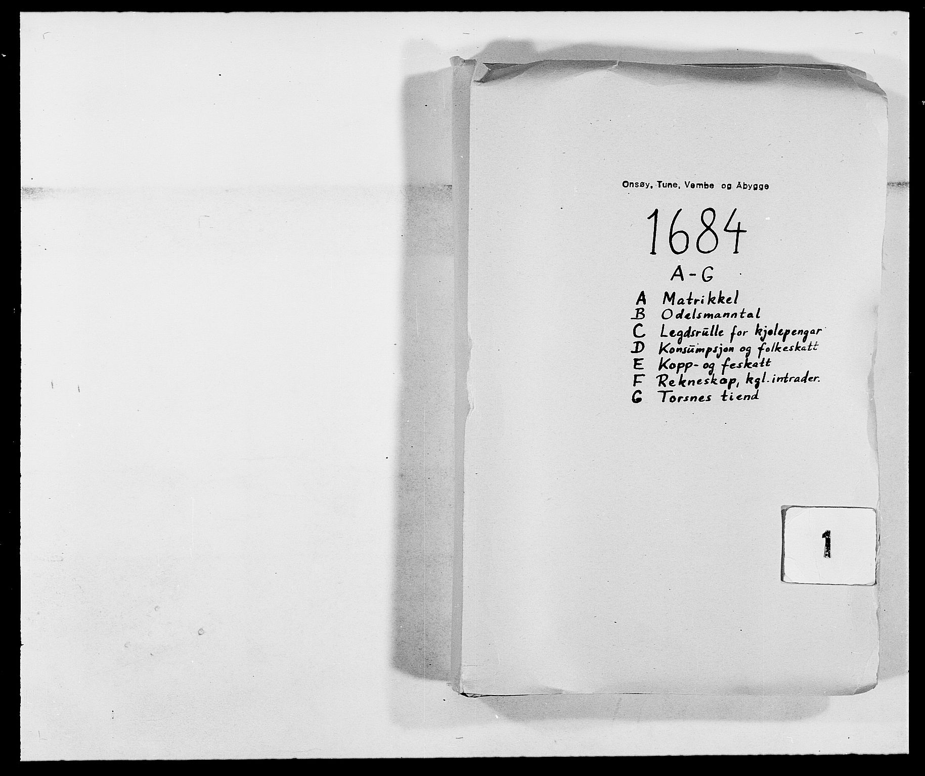 Rentekammeret inntil 1814, Reviderte regnskaper, Fogderegnskap, RA/EA-4092/R03/L0115: Fogderegnskap Onsøy, Tune, Veme og Åbygge fogderi, 1684-1689, p. 1