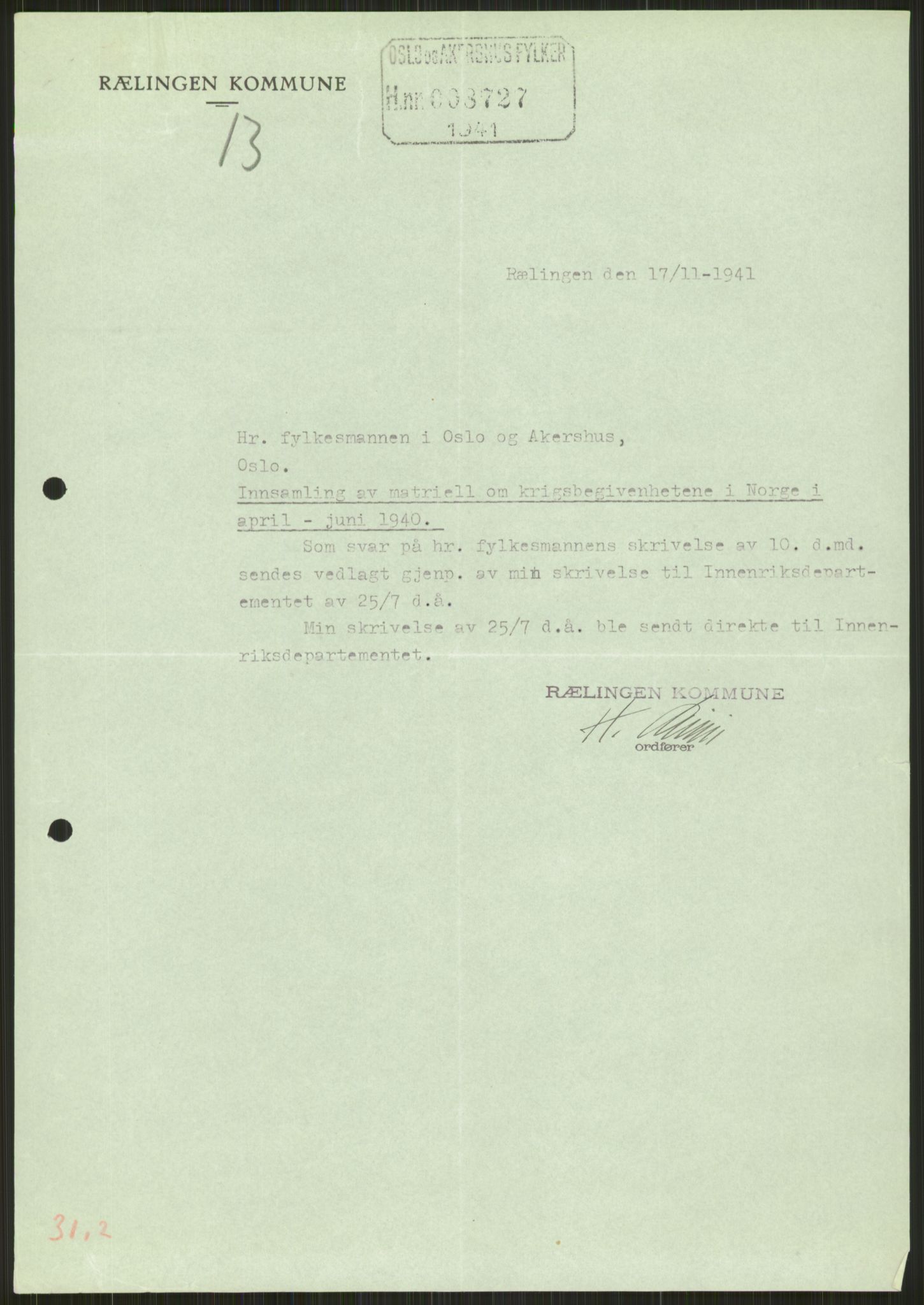 Forsvaret, Forsvarets krigshistoriske avdeling, RA/RAFA-2017/Y/Ya/L0013: II-C-11-31 - Fylkesmenn.  Rapporter om krigsbegivenhetene 1940., 1940, p. 822