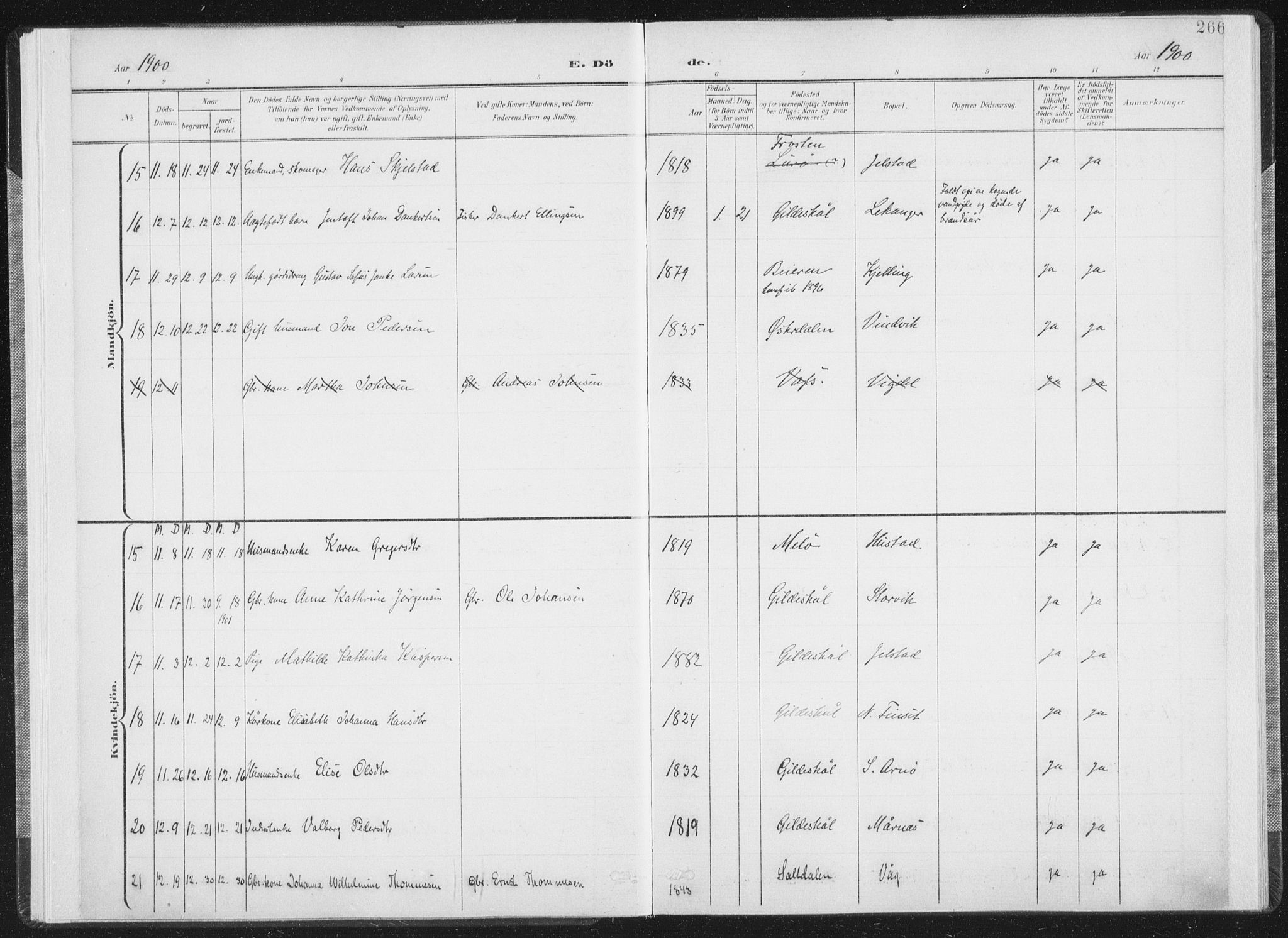 Ministerialprotokoller, klokkerbøker og fødselsregistre - Nordland, SAT/A-1459/805/L0103: Parish register (official) no. 805A08II, 1900-1909, p. 266