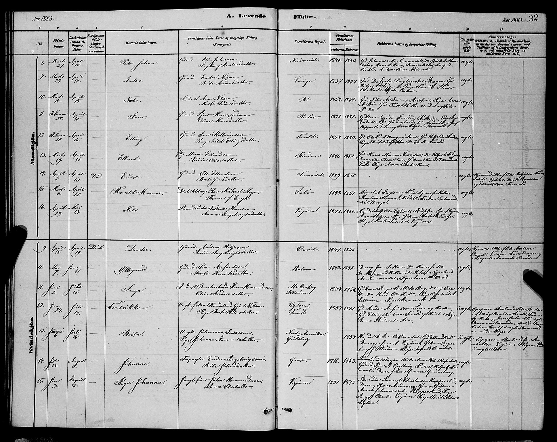 Vik sokneprestembete, AV/SAB-A-81501/H/Hab/Haba/L0003: Parish register (copy) no. A 3, 1878-1894, p. 32