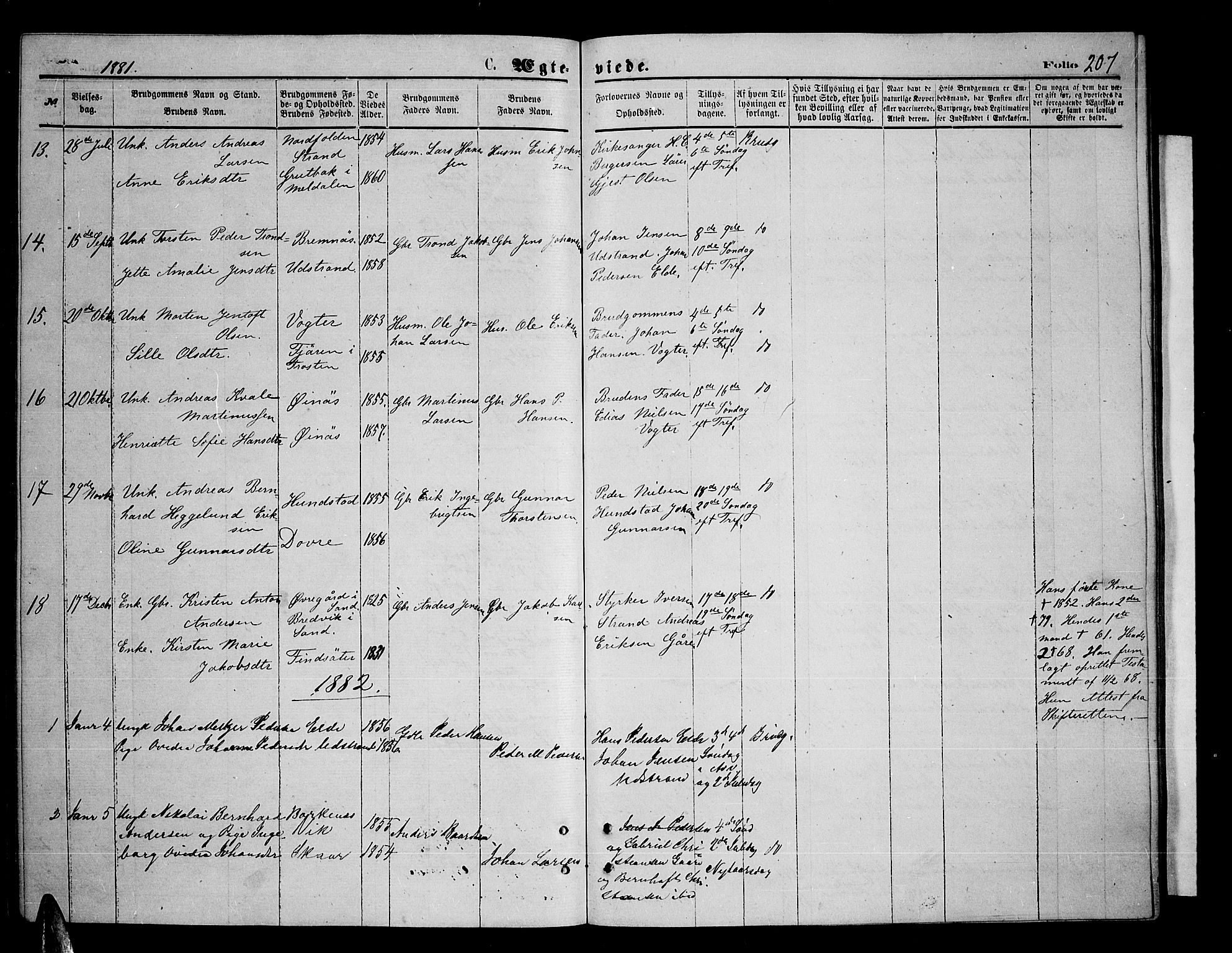 Kvæfjord sokneprestkontor, AV/SATØ-S-1323/G/Ga/Gab/L0004klokker: Parish register (copy) no. 4, 1870-1886, p. 207