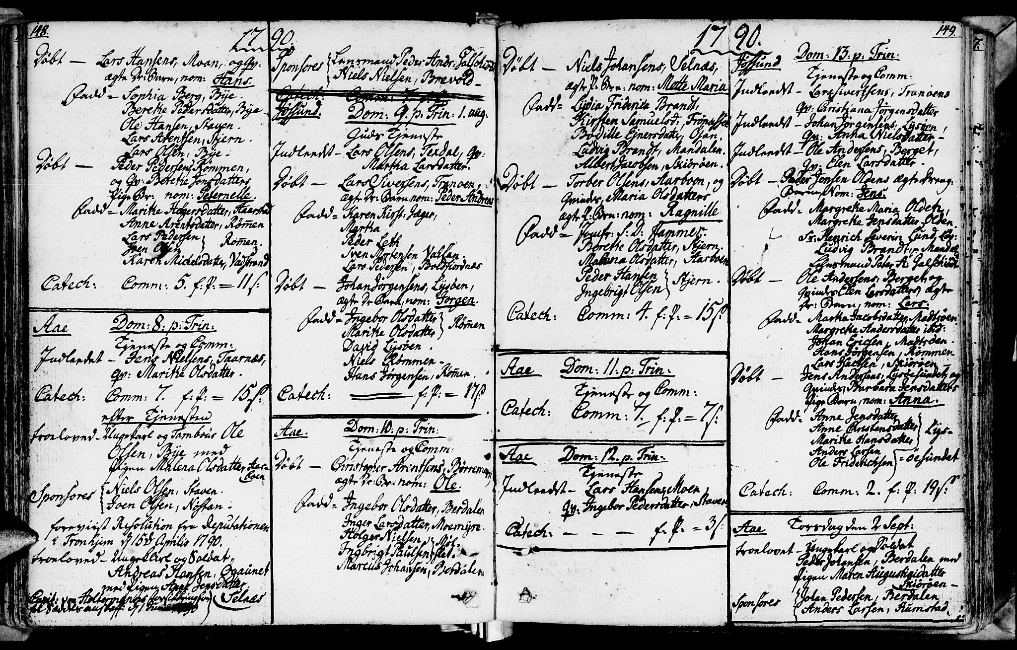 Ministerialprotokoller, klokkerbøker og fødselsregistre - Sør-Trøndelag, AV/SAT-A-1456/655/L0673: Parish register (official) no. 655A02, 1780-1801, p. 148-149