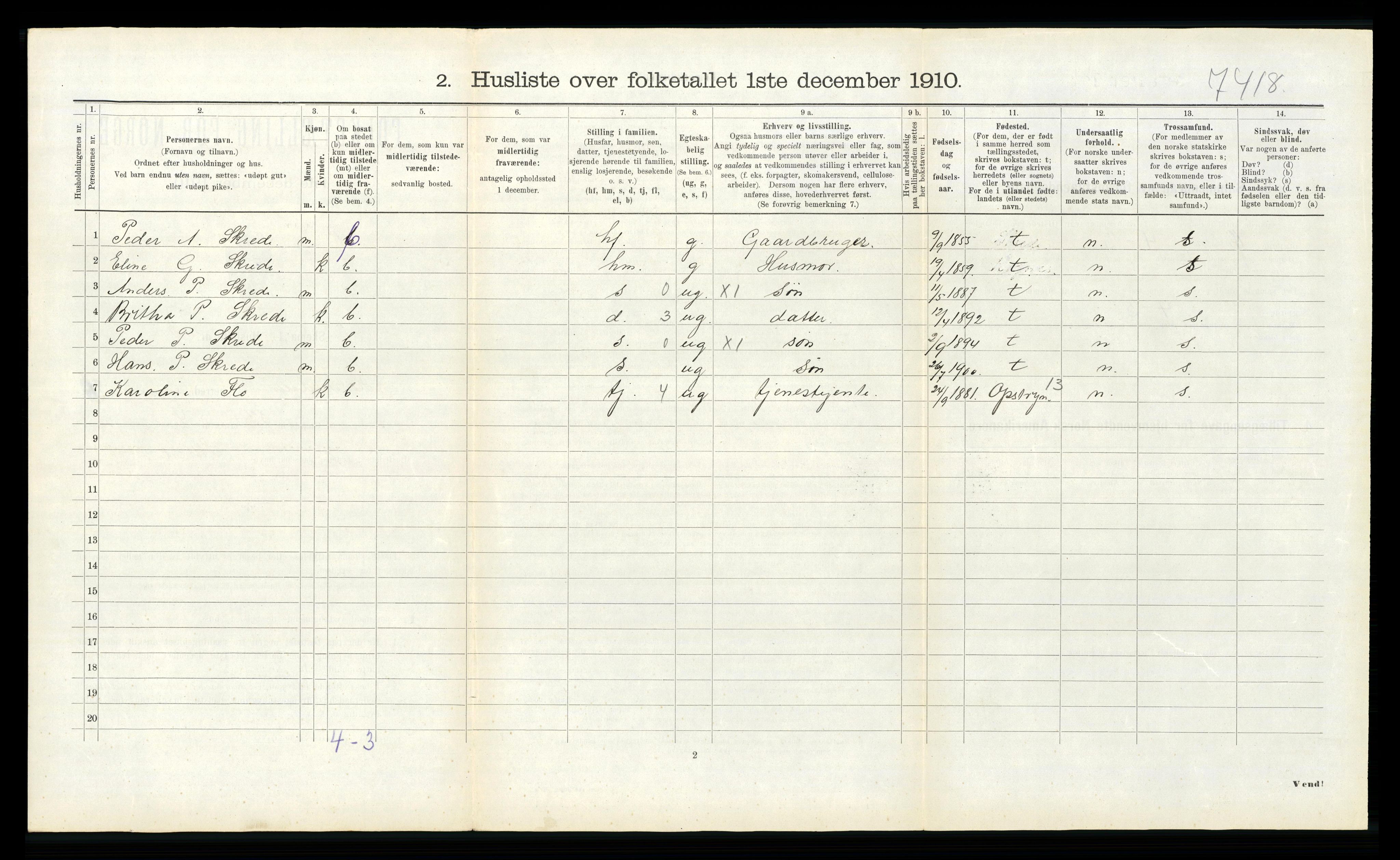 RA, 1910 census for Hornindal, 1910, p. 527