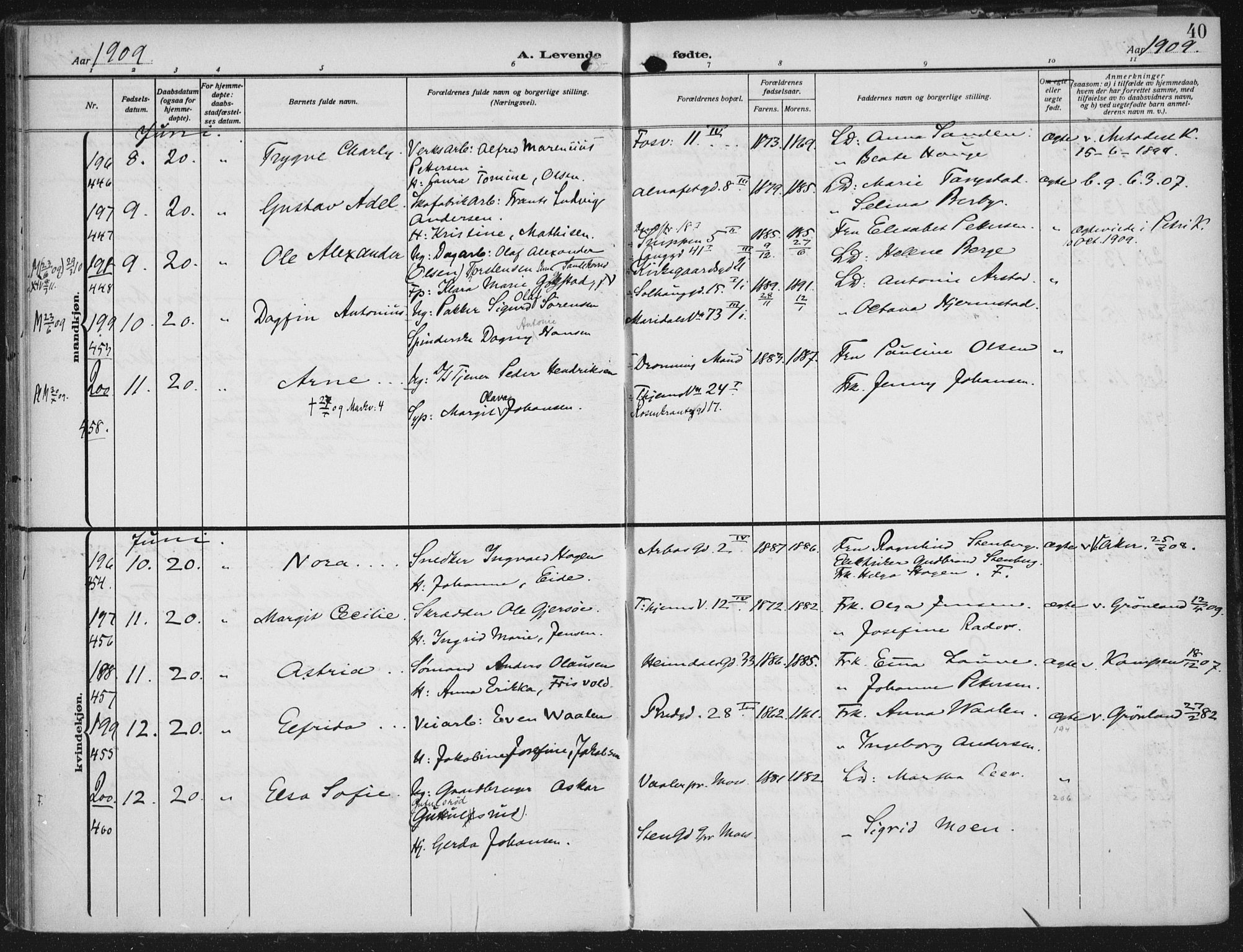 Rikshospitalet prestekontor Kirkebøker, AV/SAO-A-10309b/F/L0014: Parish register (official) no. 14, 1909-1912, p. 40