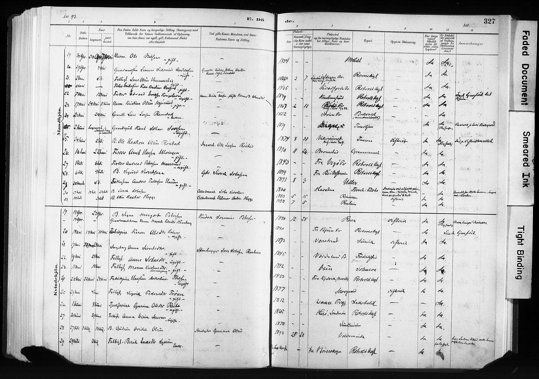 Ministerialprotokoller, klokkerbøker og fødselsregistre - Sør-Trøndelag, SAT/A-1456/606/L0300: Parish register (official) no. 606A15, 1886-1893, p. 327