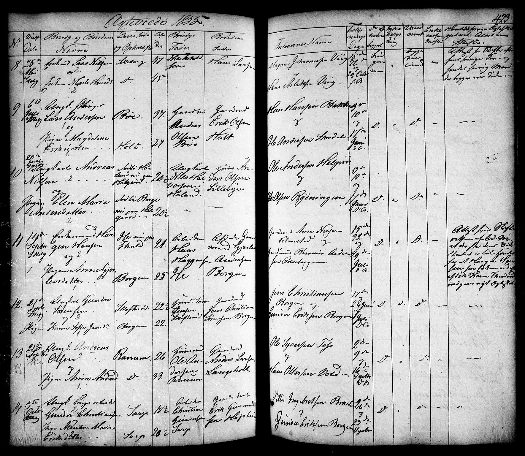 Skjeberg prestekontor Kirkebøker, AV/SAO-A-10923/F/Fa/L0006: Parish register (official) no. I 6, 1846-1858, p. 423