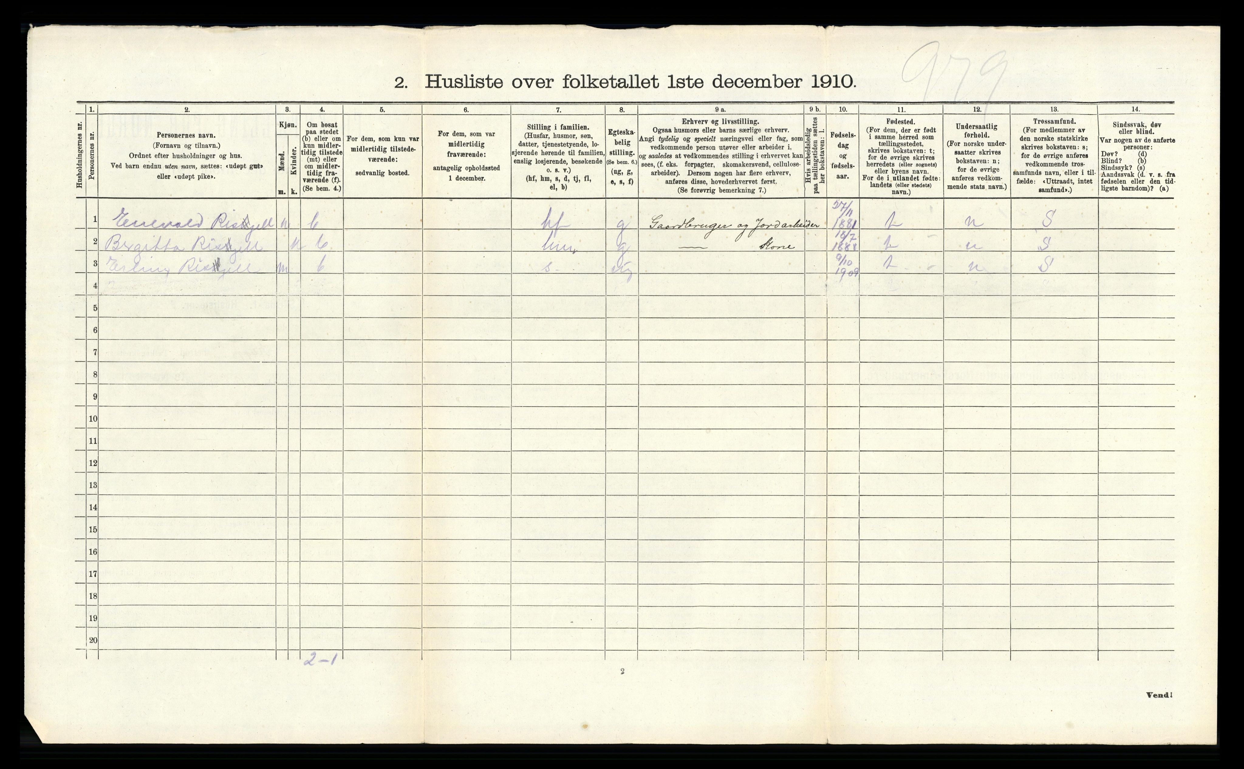 RA, 1910 census for Klepp, 1910, p. 324