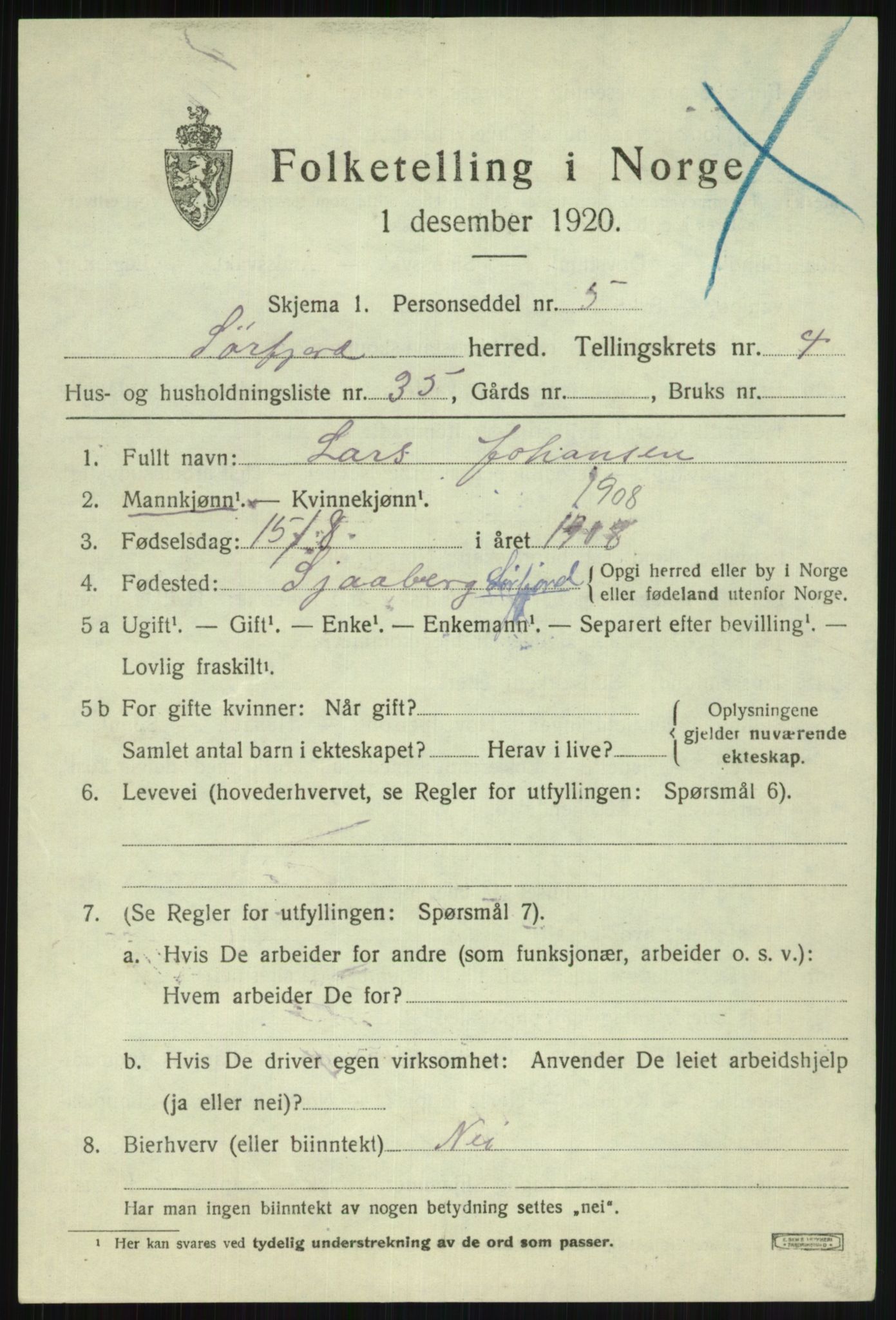 SATØ, 1920 census for Sørfjord, 1920, p. 1834