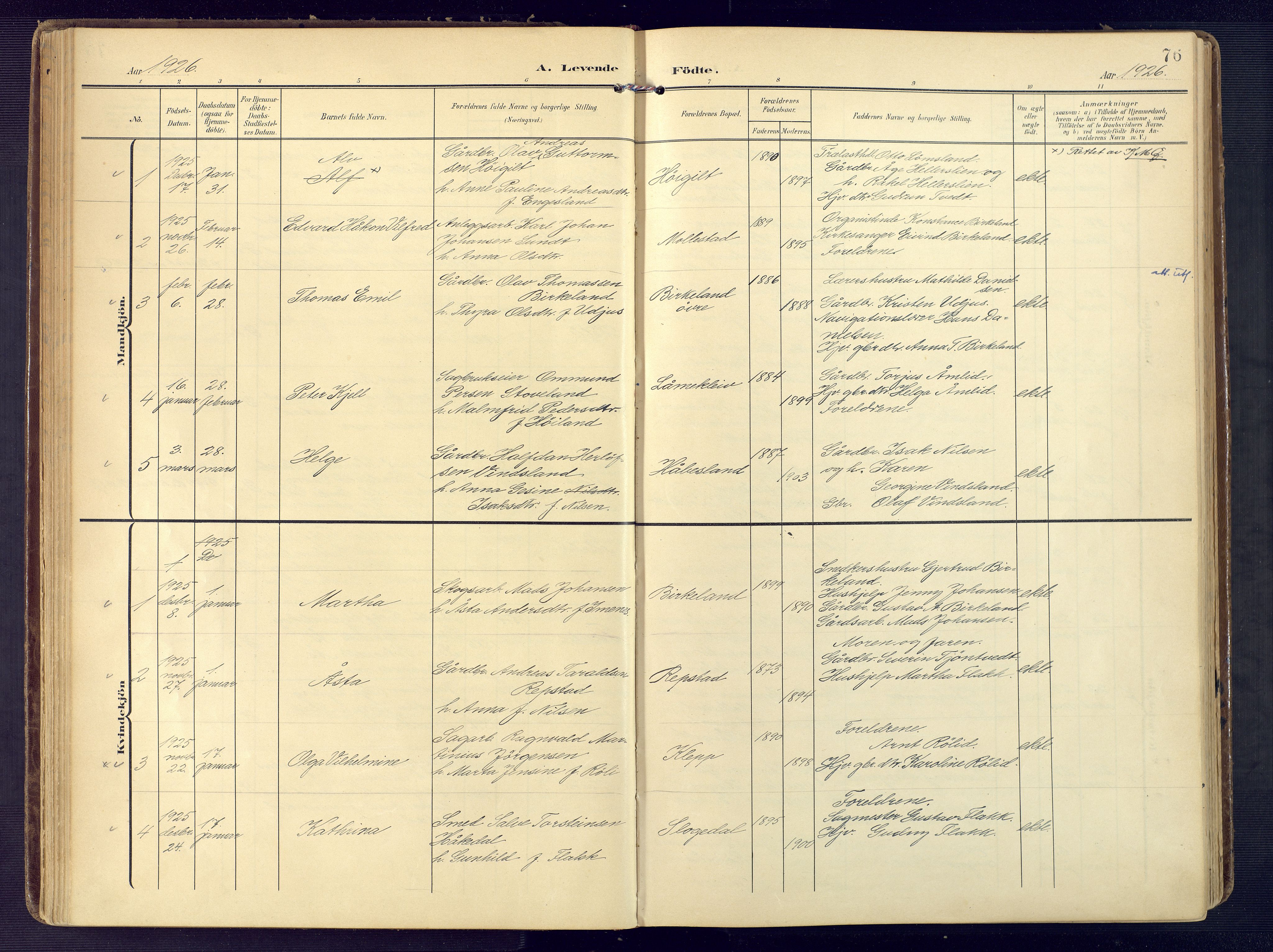 Birkenes sokneprestkontor, SAK/1111-0004/F/Fa/L0006: Parish register (official) no. A 6, 1908-1932, p. 76