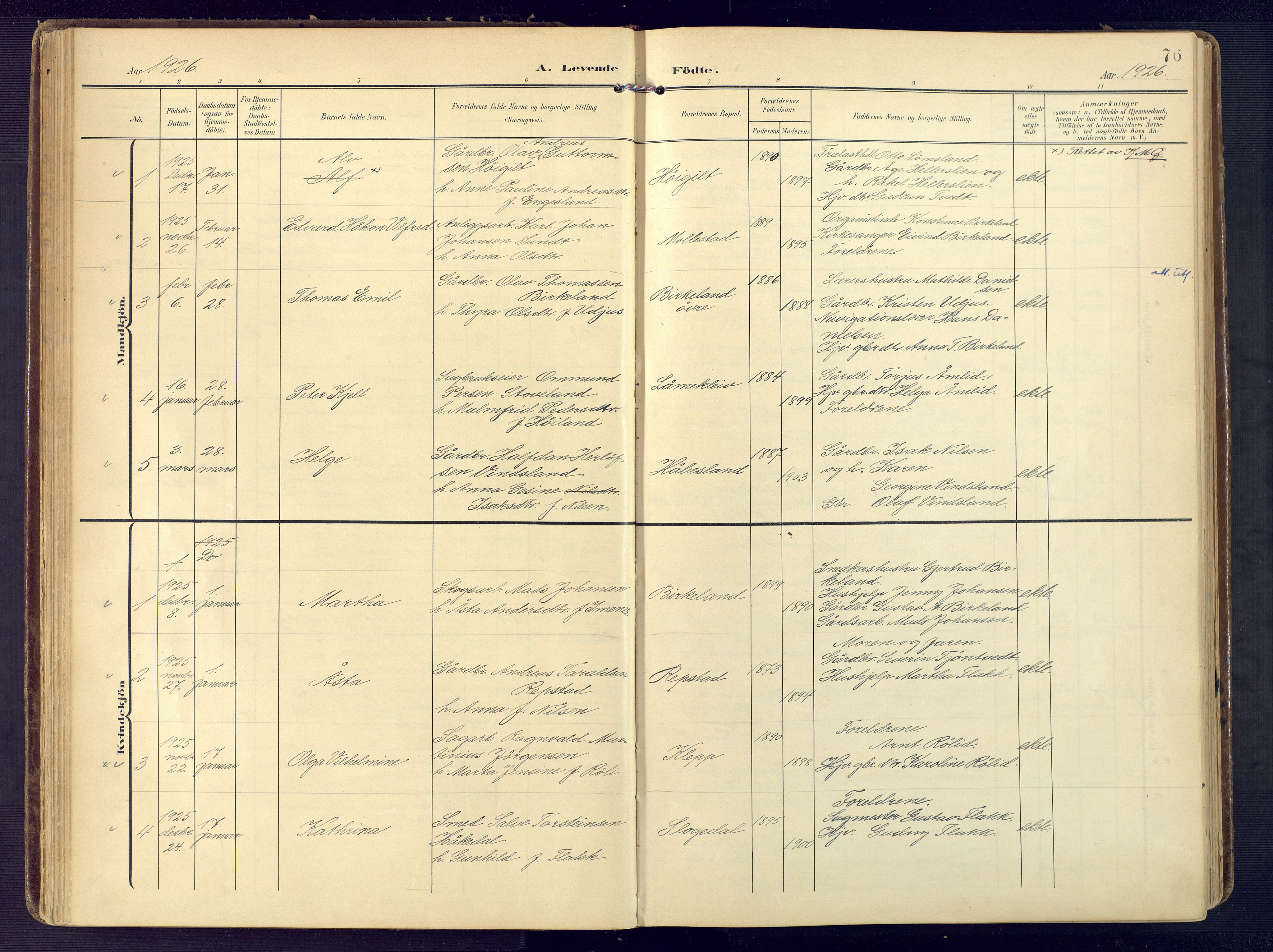 Birkenes sokneprestkontor, AV/SAK-1111-0004/F/Fa/L0006: Parish register (official) no. A 6, 1908-1932, p. 76