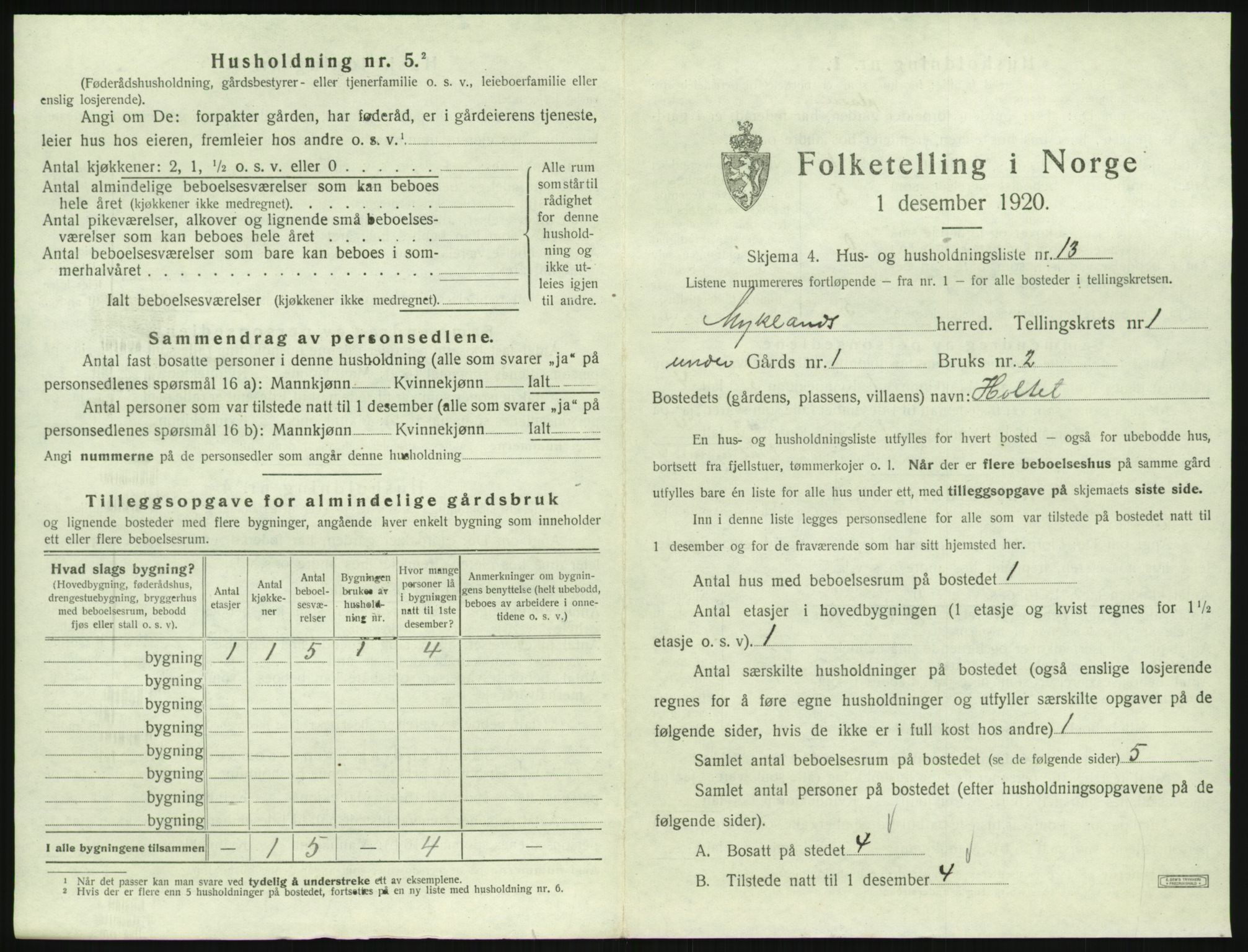 SAK, 1920 census for Mykland, 1920, p. 50