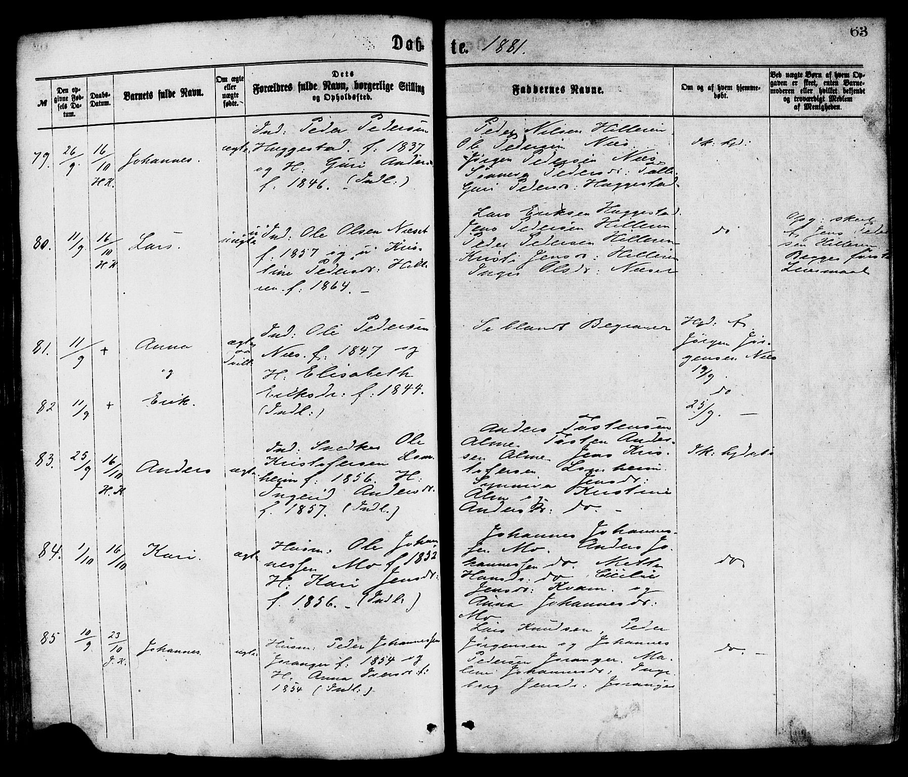 Hafslo sokneprestembete, AV/SAB-A-80301/H/Haa/Haaa/L0011: Parish register (official) no. A 11, 1873-1886, p. 63